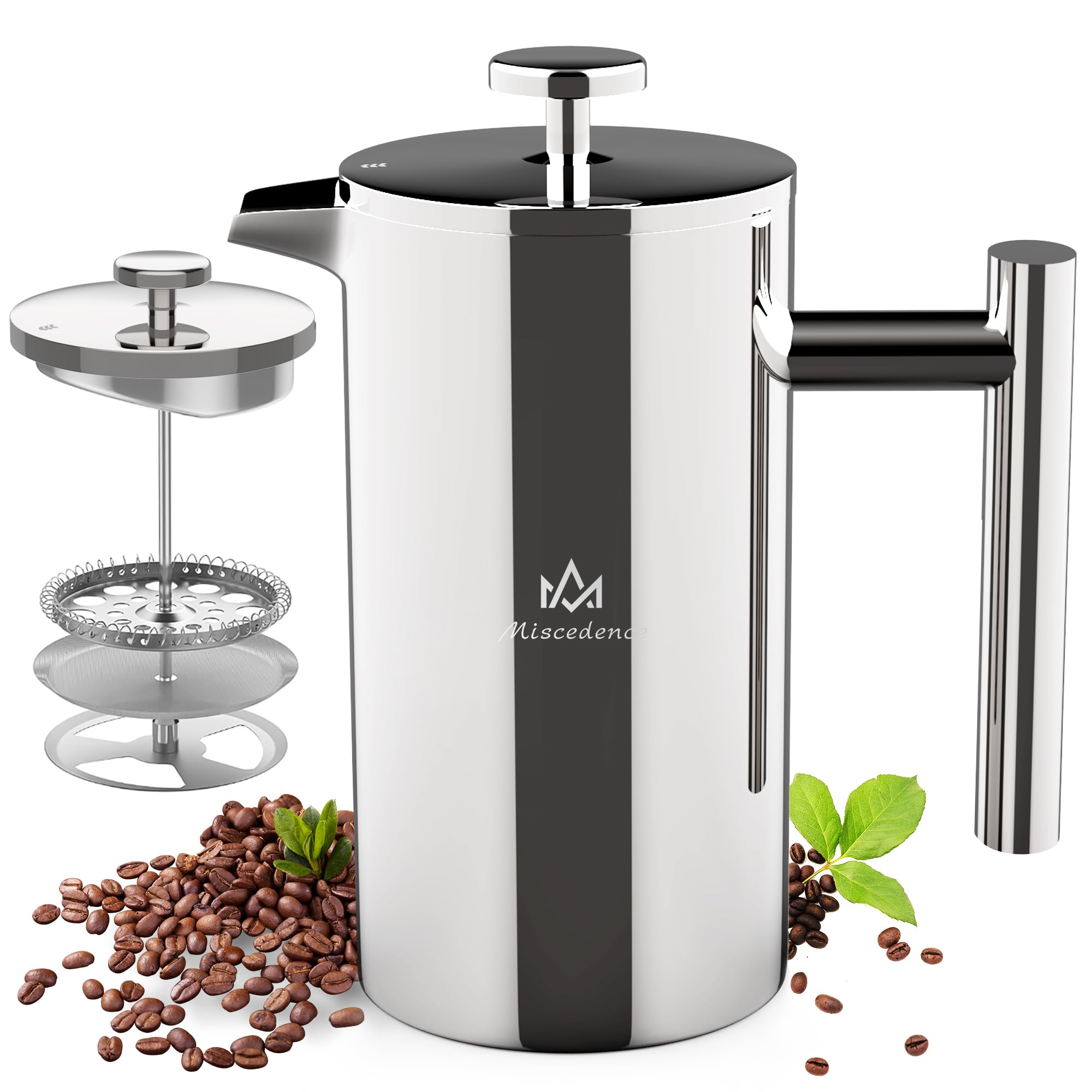 Premium French Press Coffee Maker - 34oz Double Wall Vacuum Insulated 304 Stainless Steel Coffee Press - Ideal for Home, Camping, Office & Travel - Keeps Coffee Hot for Hours - Perfect for Coffee Lovers & Outdoor Enthusiasts