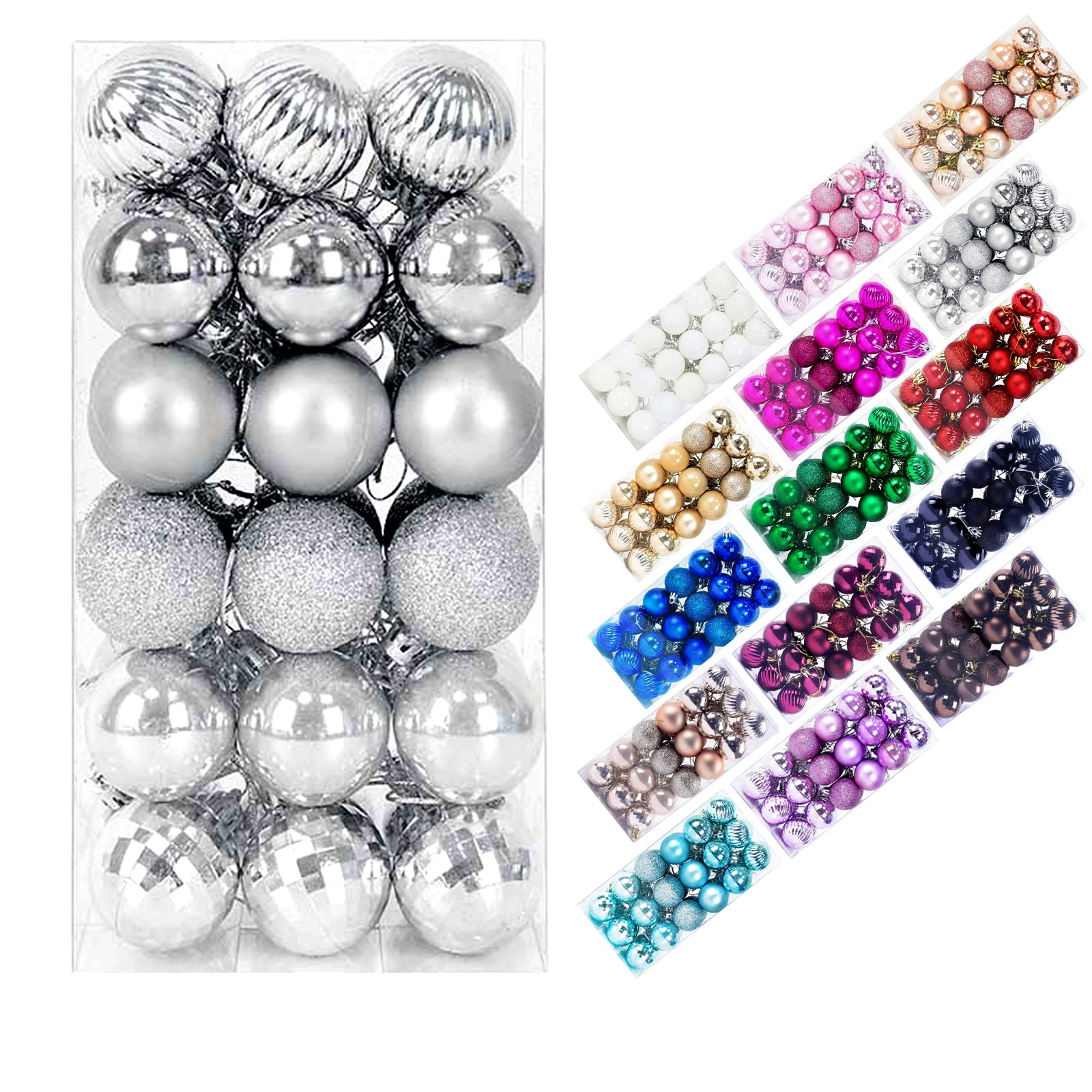 36-Pack Silver Christmas Ornaments (4cm/1.5 Inch) - Shiny Hanging Balls for Christmas Tree Decorations, Holiday Party, Halloween & Birthday Celebrations - Perfect for Home, Office & Festive Events