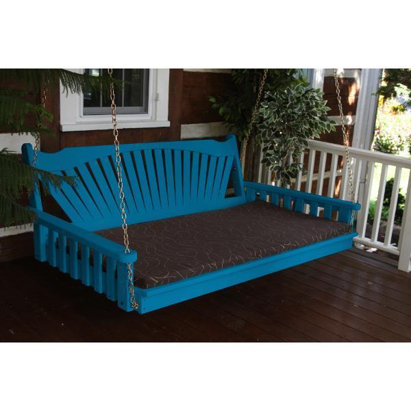 Yellow Pine Swing Bed with Fanback - Outdoor Hanging Bed for Porch, Patio, or Garden Relaxation
