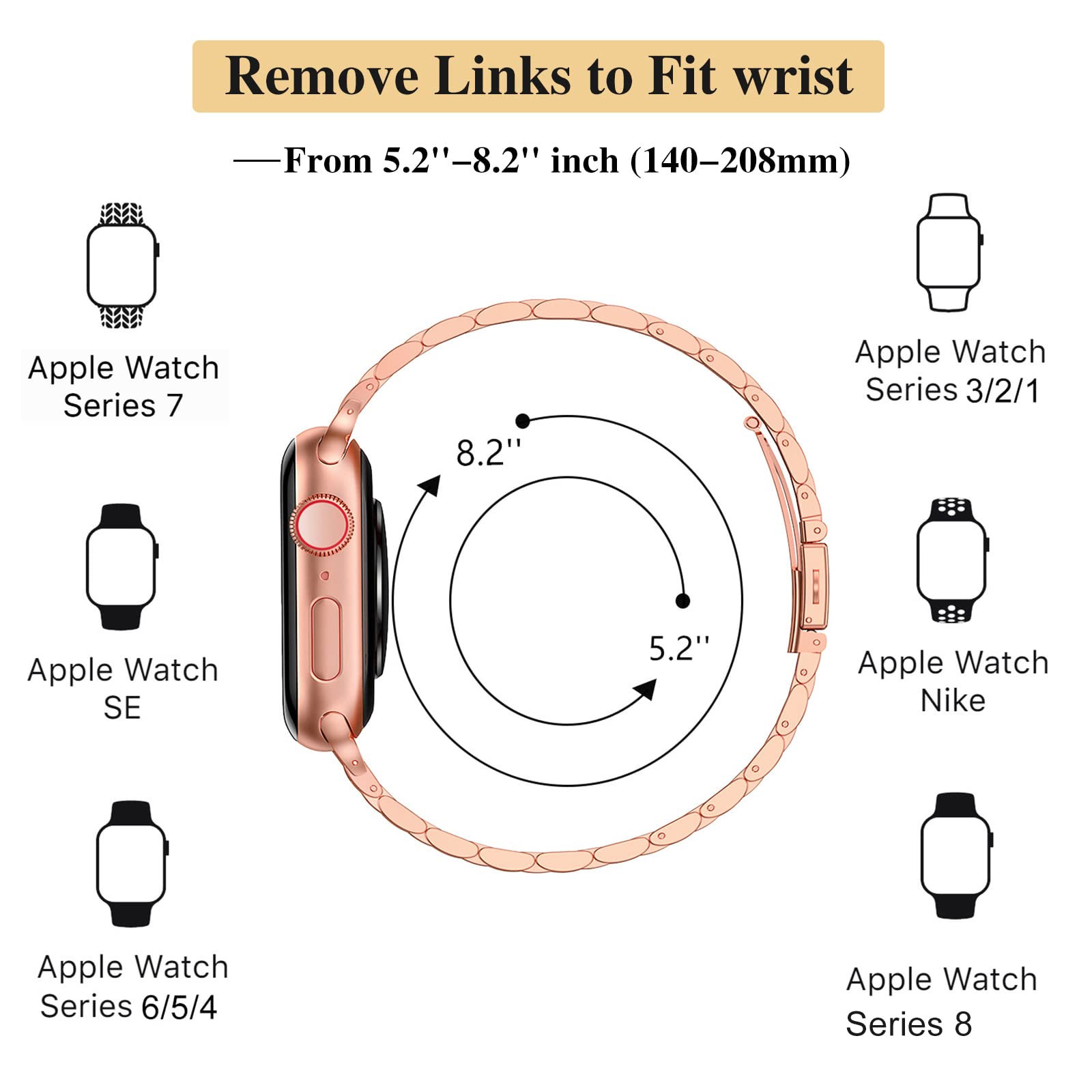 Slim Metal Band for Apple Watch 49mm 46mm 45mm 44mm 42mm - Stainless Steel Chain Strap Compatible with Series 10/9/8/7/6/5/4/SE/Ultra 2/1 - Rose Gold Women's Dressy iWatch Band | Perfect for Work, Parties & Everyday Wear