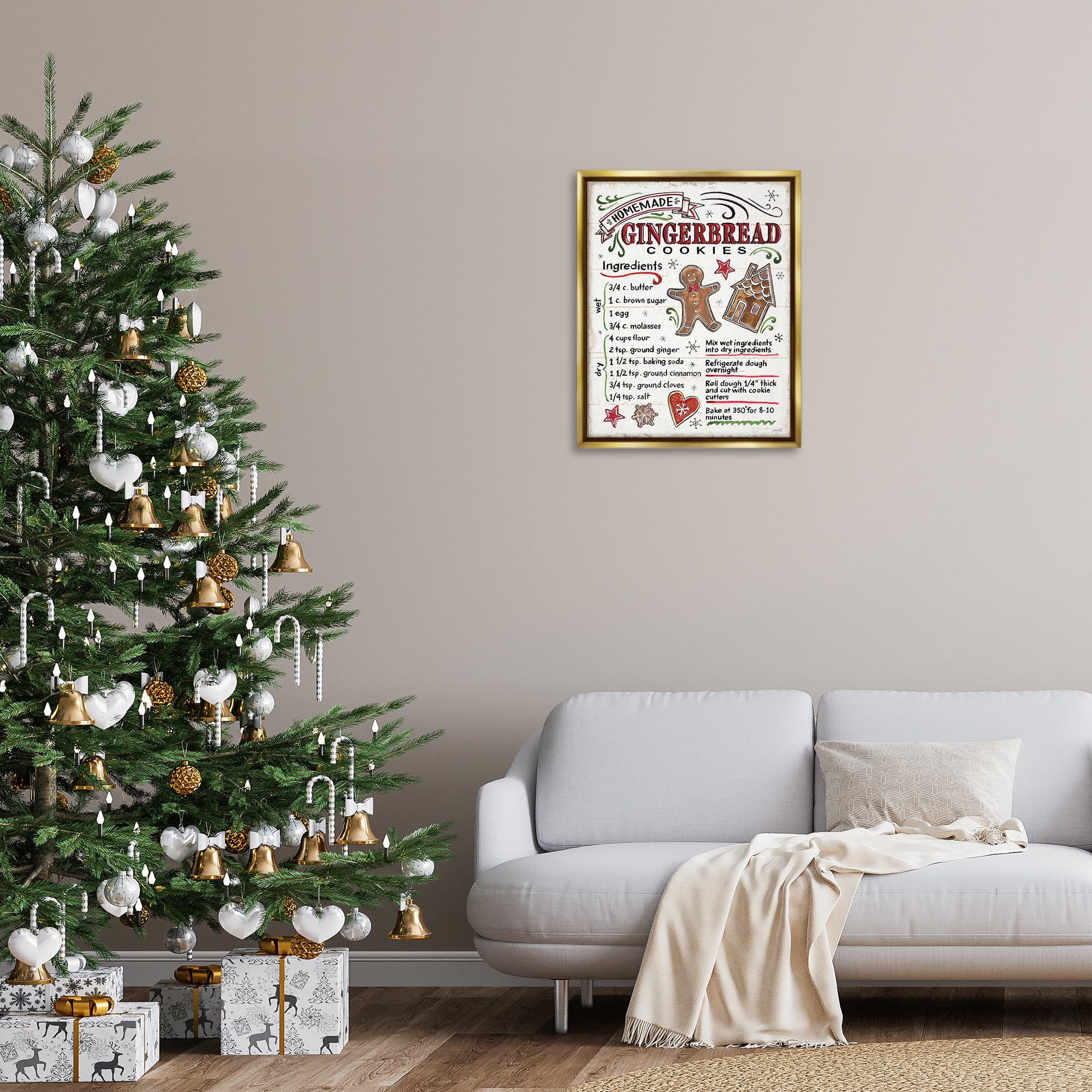 Stupell Industries Homemade Gingerbread Cookies Holiday Cooking Instructions - Anne Tavoletti Design | Perfect for Christmas Baking, Holiday Decor & Festive Kitchen Wall Art
