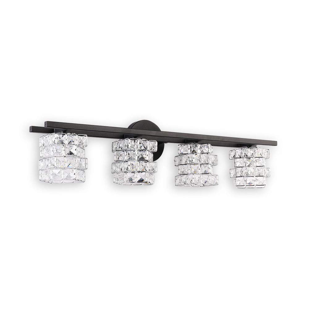 Modern Black BDL Bathroom Vanity Light Fixture - 4-Light Crystal Shade Wall Sconce for Mirror Lighting (Bulbs Not Included) | Perfect for Bathroom, Powder Room & Dressing Room Makeup Lighting