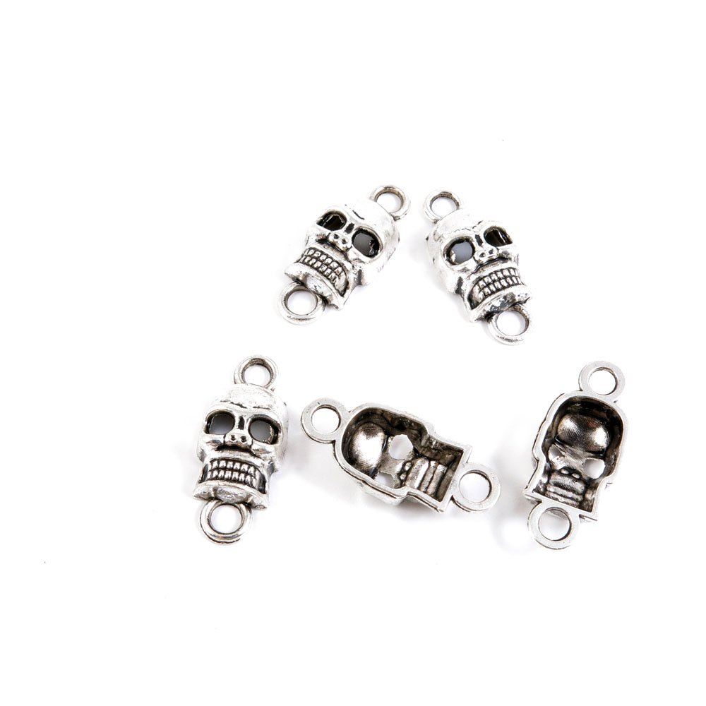 Antique Silver Tone Skull Head Connector Charms - Bulk Wholesale Jewelry Making Supplies for DIY Bracelets, Necklaces & Gothic Fashion Accessories
