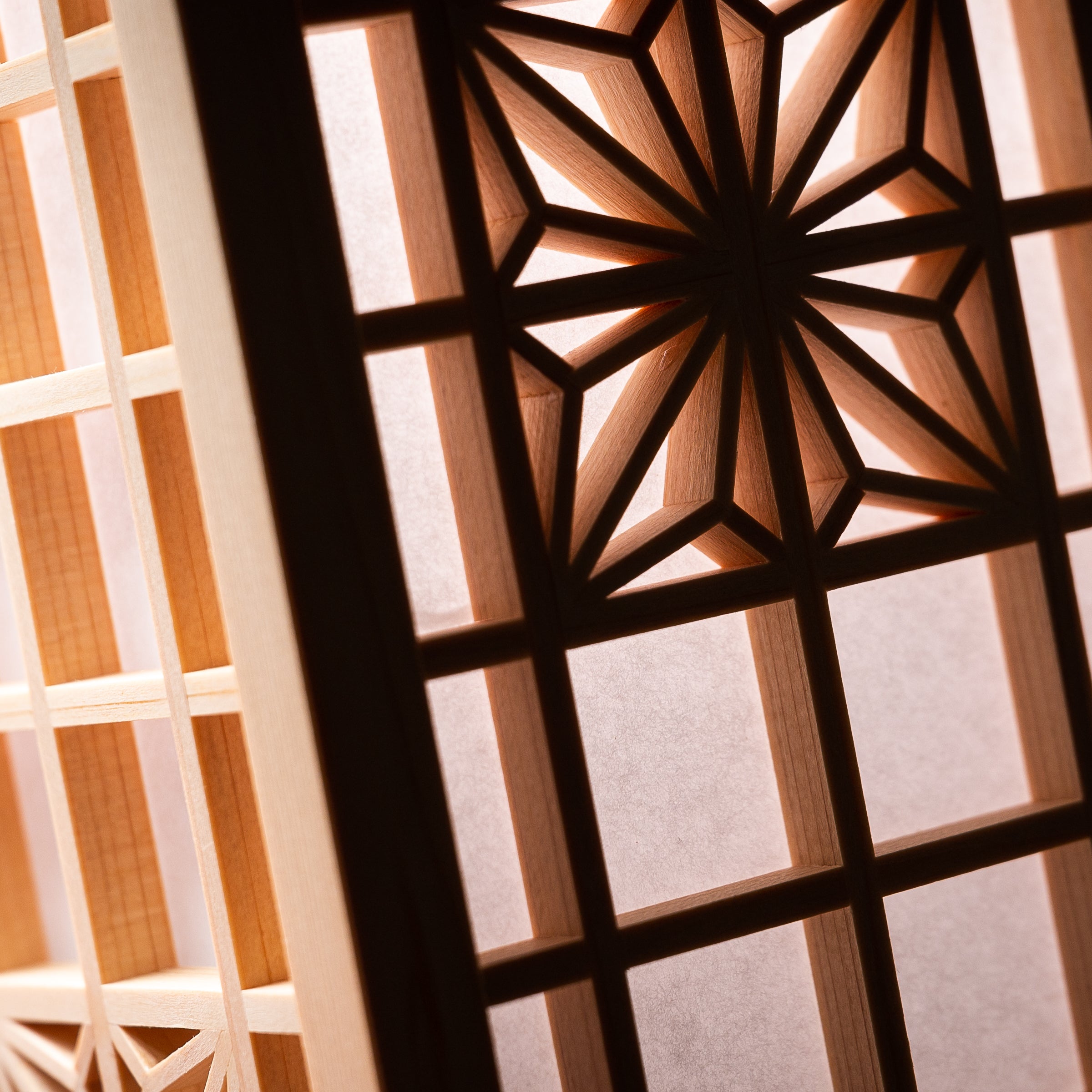 Handmade Kumiko Wooden Lamp Shade - Japanese Traditional Geometric Pattern Lighting Fixture for Living Room, Bedroom & Office Decor