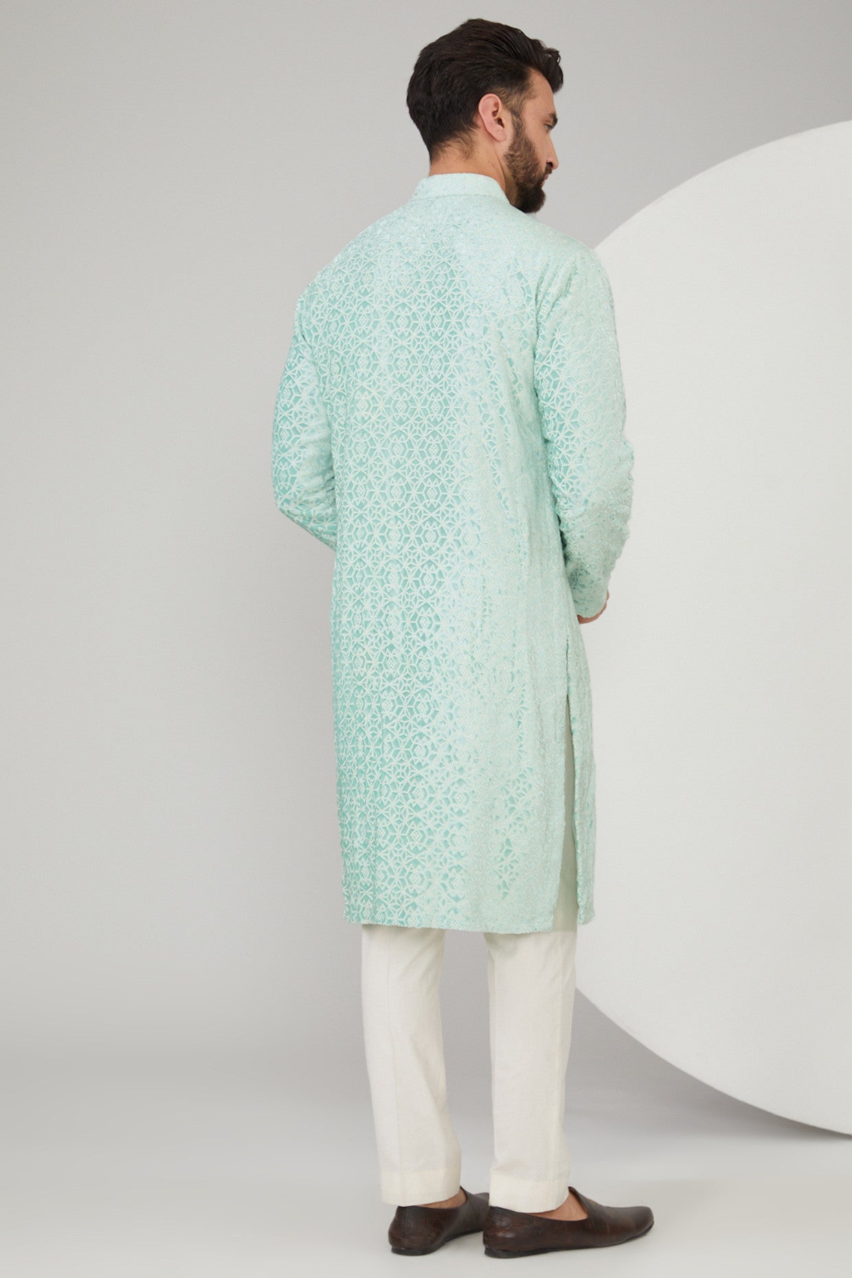 Elegant Ice Blue Velvet Embroidered Kurta for Women - Stylish Geometric Design Indian Tunic Top for Festivals, Parties & Casual Wear
