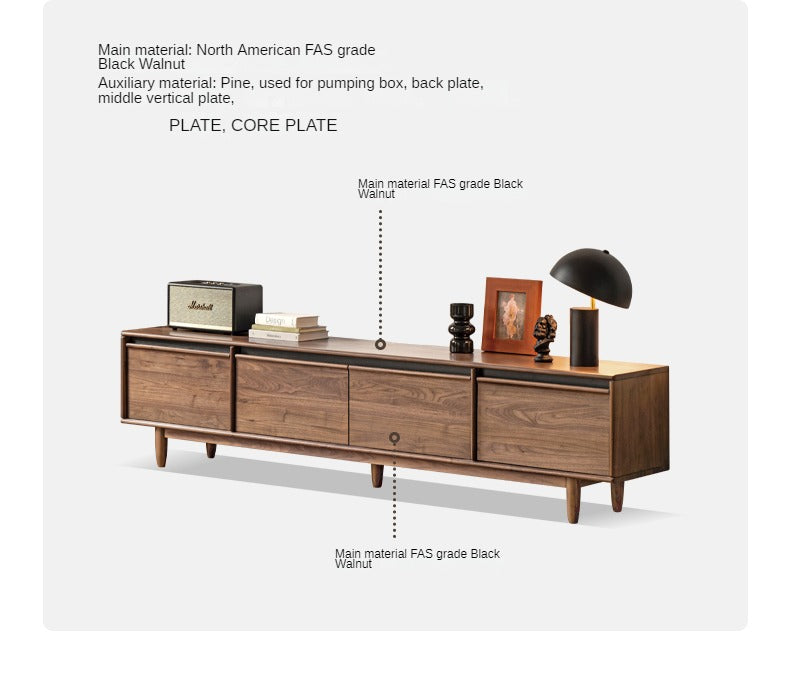 Premium Black Walnut & Ash Solid Wood TV Stand with Skeleton Line Design - Modern Entertainment Center for Living Room, Bedroom, and Home Theater Setup