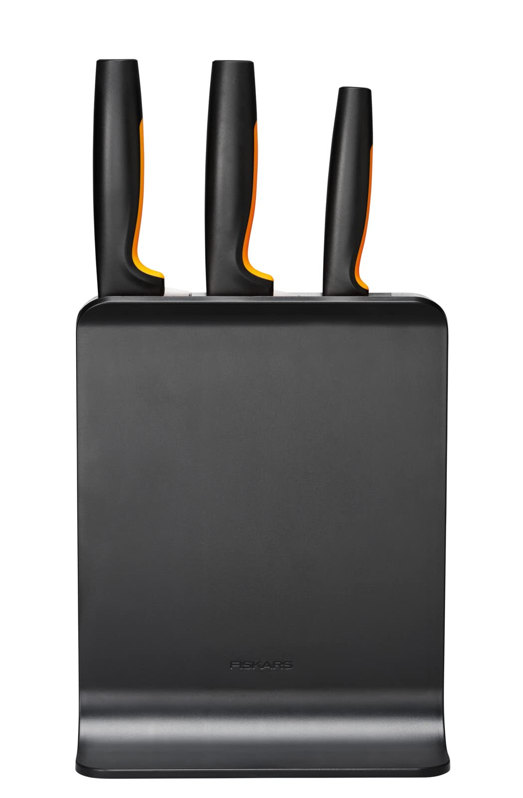 Fiskars 3-Piece Knife Set with Block - Includes Chef's, Santoku & Vegetable Knives - Ergonomic Kitchen Knives for Precise Cutting - Black Plastic Knife Holder - Perfect for Home Cooking & Meal Prep