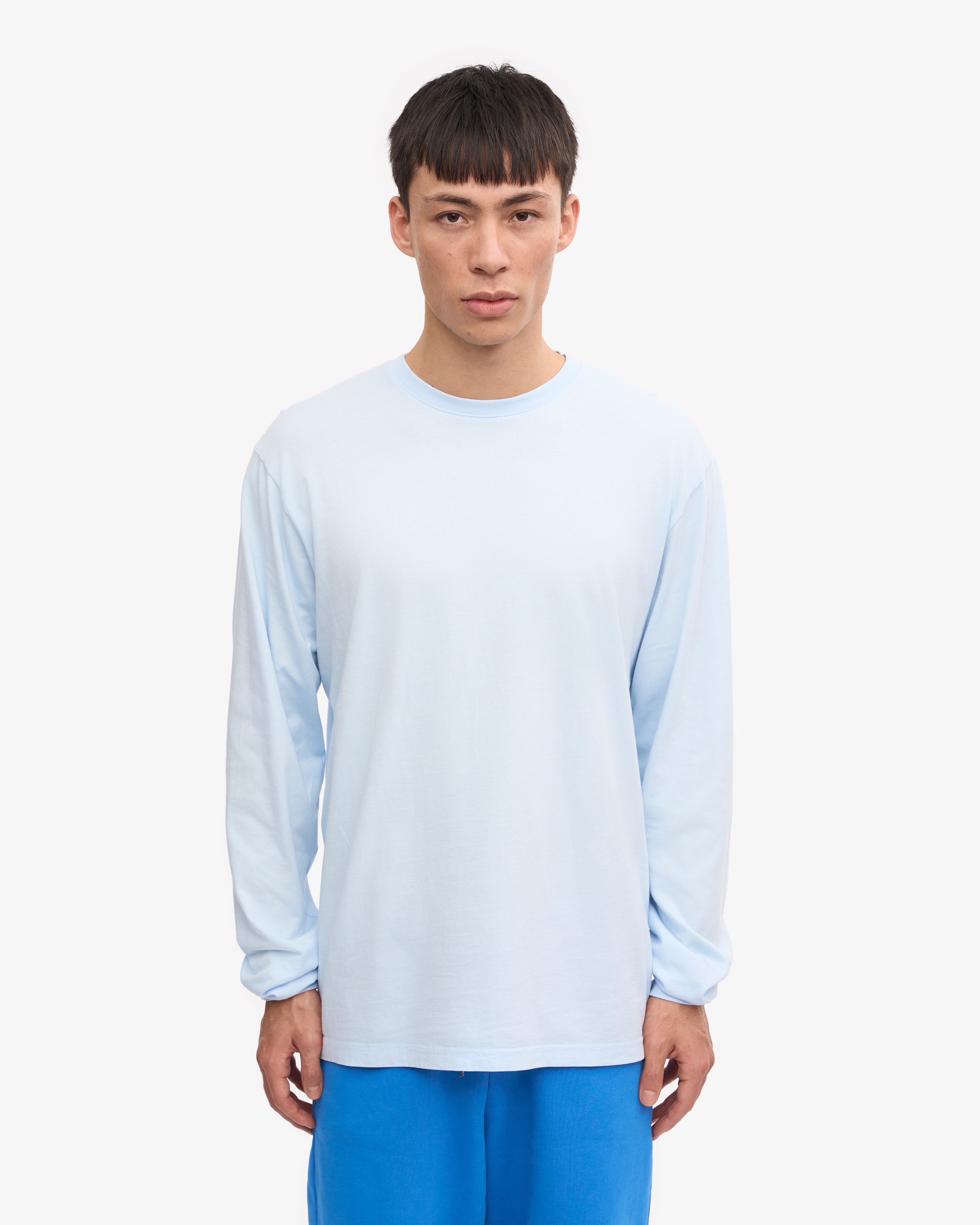 Oversized Organic Long Sleeve T-Shirt for Women - Polar Blue - Eco-Friendly Cotton Casual Wear for Everyday Comfort & Street Style