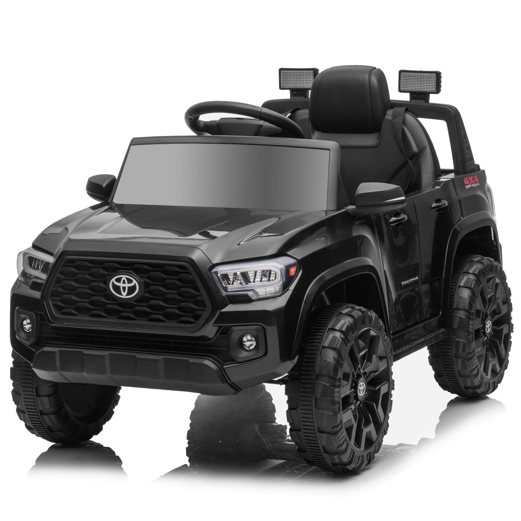 Toyota Tacoma Licensed 12V Kids Ride-On Truck - Battery-Powered Electric Car with Remote Control, 3 Speed Settings, Spring Suspension, Music & FM Radio - Perfect for Outdoor Play, Birthday Gifts & Toddler Pretend Driving (Black)