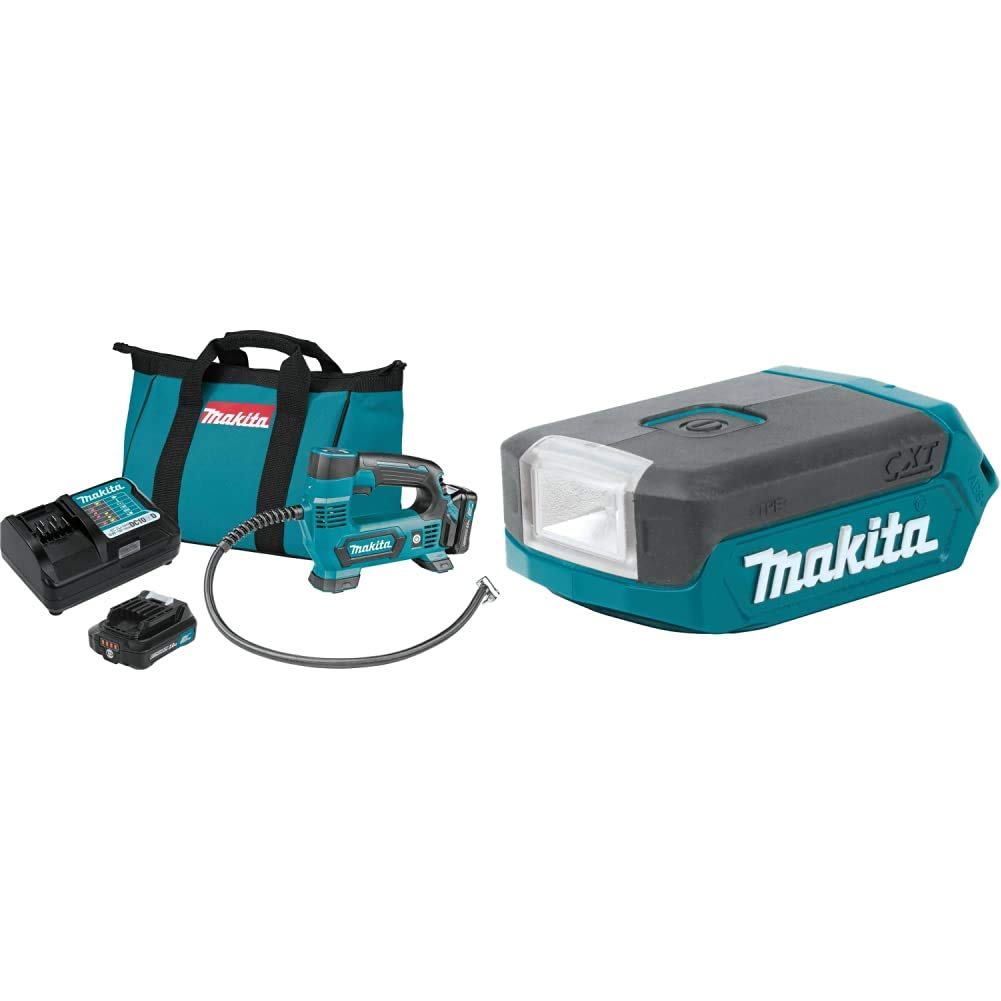 Makita MP100DWRX1 12V MAX CXT Cordless Air Inflator Kit with ML103 LED Flashlight - 2.0Ah Lithium-Ion Battery - Perfect for Tires, Sports Equipment & Outdoor Inflatables