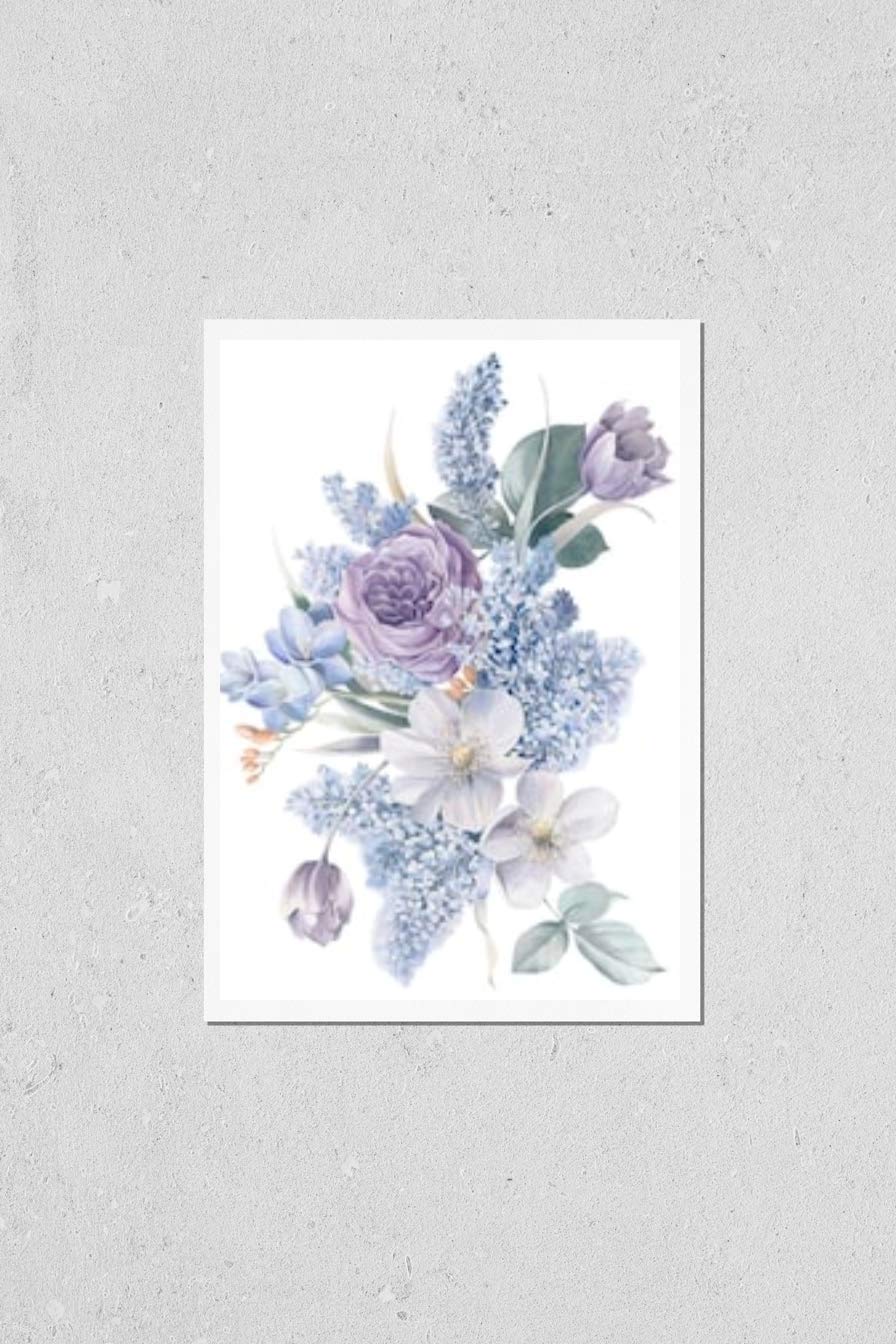 KwikMedia Blue Lilac & Tulip Watercolor Art Print - Elegant Leaf & Floral Design for Home Decor, Office Wall Art, Gift Idea | Perfect for Living Room, Bedroom, or Nursery