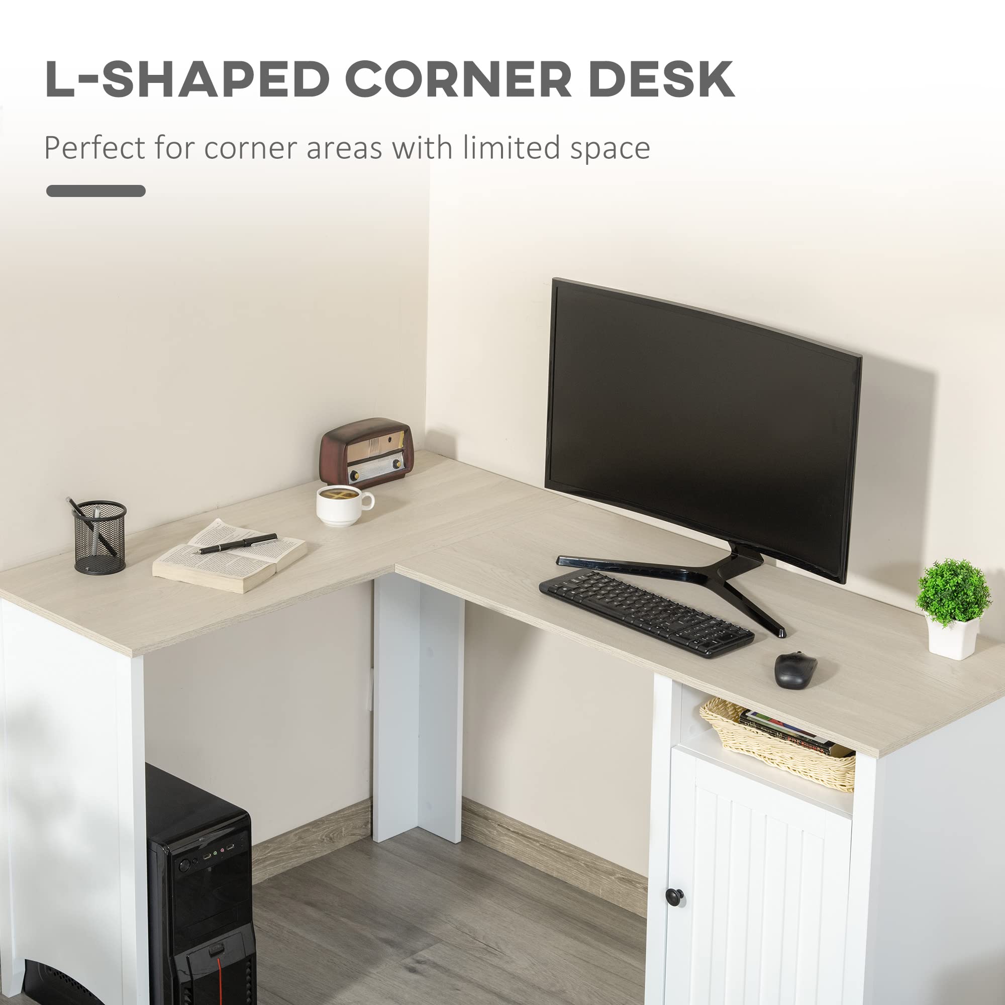 HOMCOM L-Shaped Computer Desk with Storage, White - Home Office & Gaming Setup