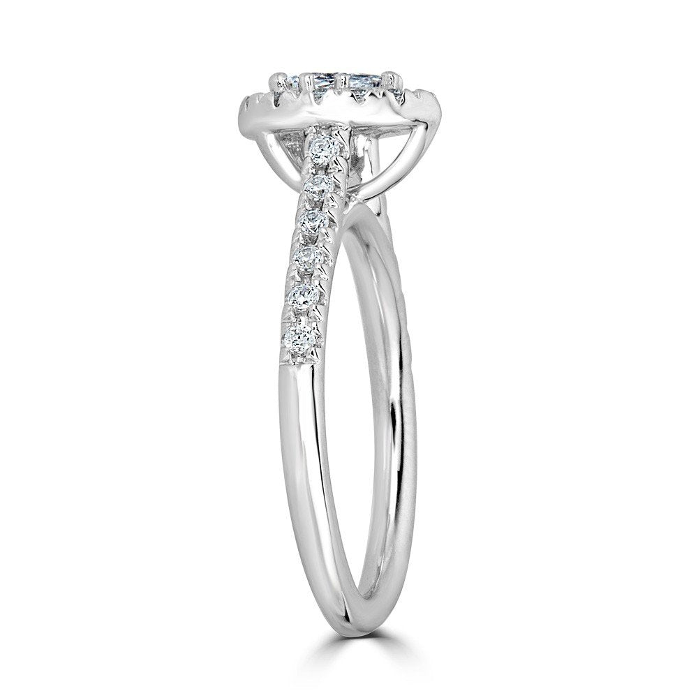 14KT Gold 1/2 CTW Diamond Pear Halo Ring for Women - Elegant Wedding, Engagement & Anniversary Jewelry Gift - Perfect for Bridal, Party & Special Occasions