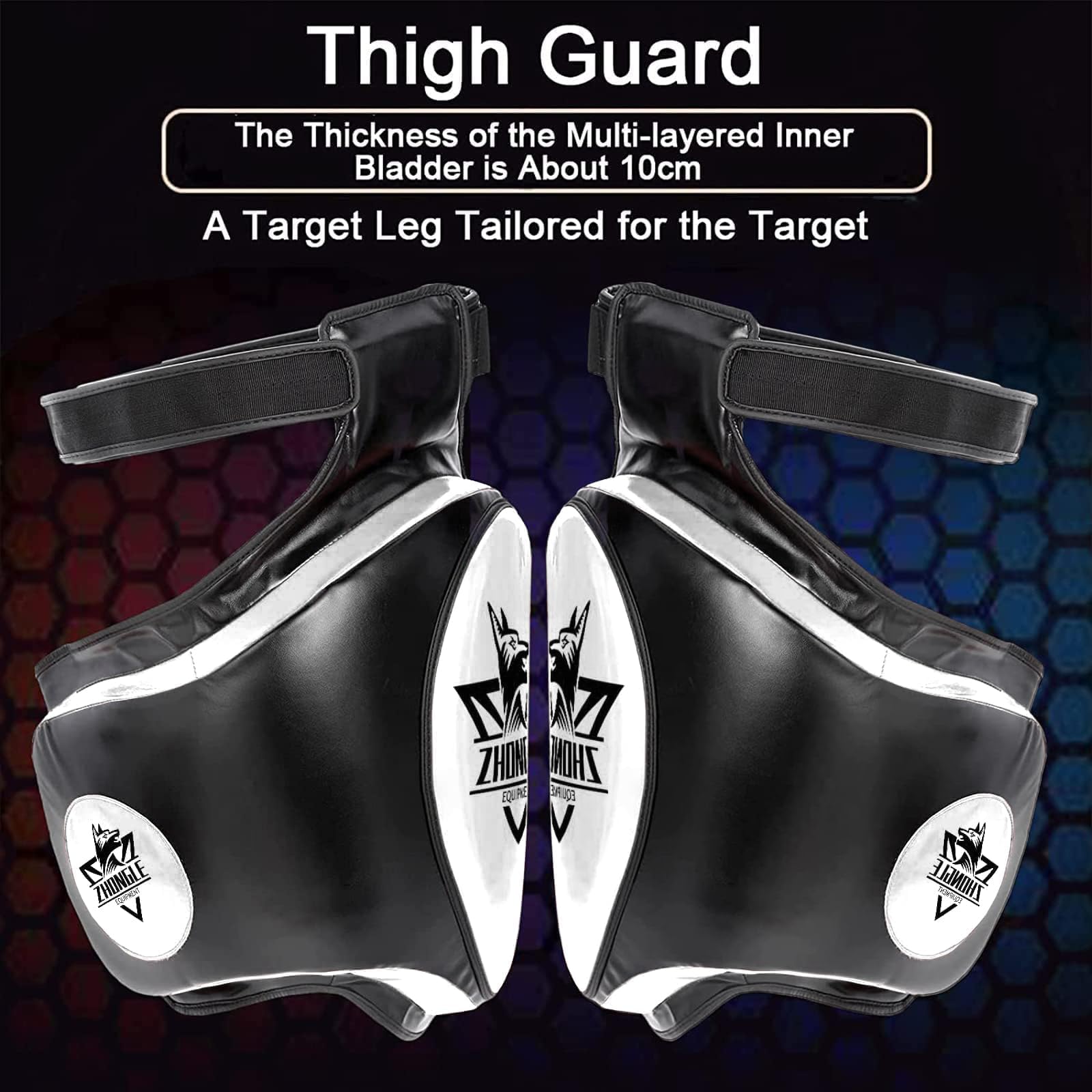 Zhongle Max Thick 4in Muay Thai Thigh Pads - Professional Thigh Guards for MMA, UFC, Taekwondo & Kickboxing Training - Heavy Duty Leg Protection for Combat Sports & Martial Arts Practice