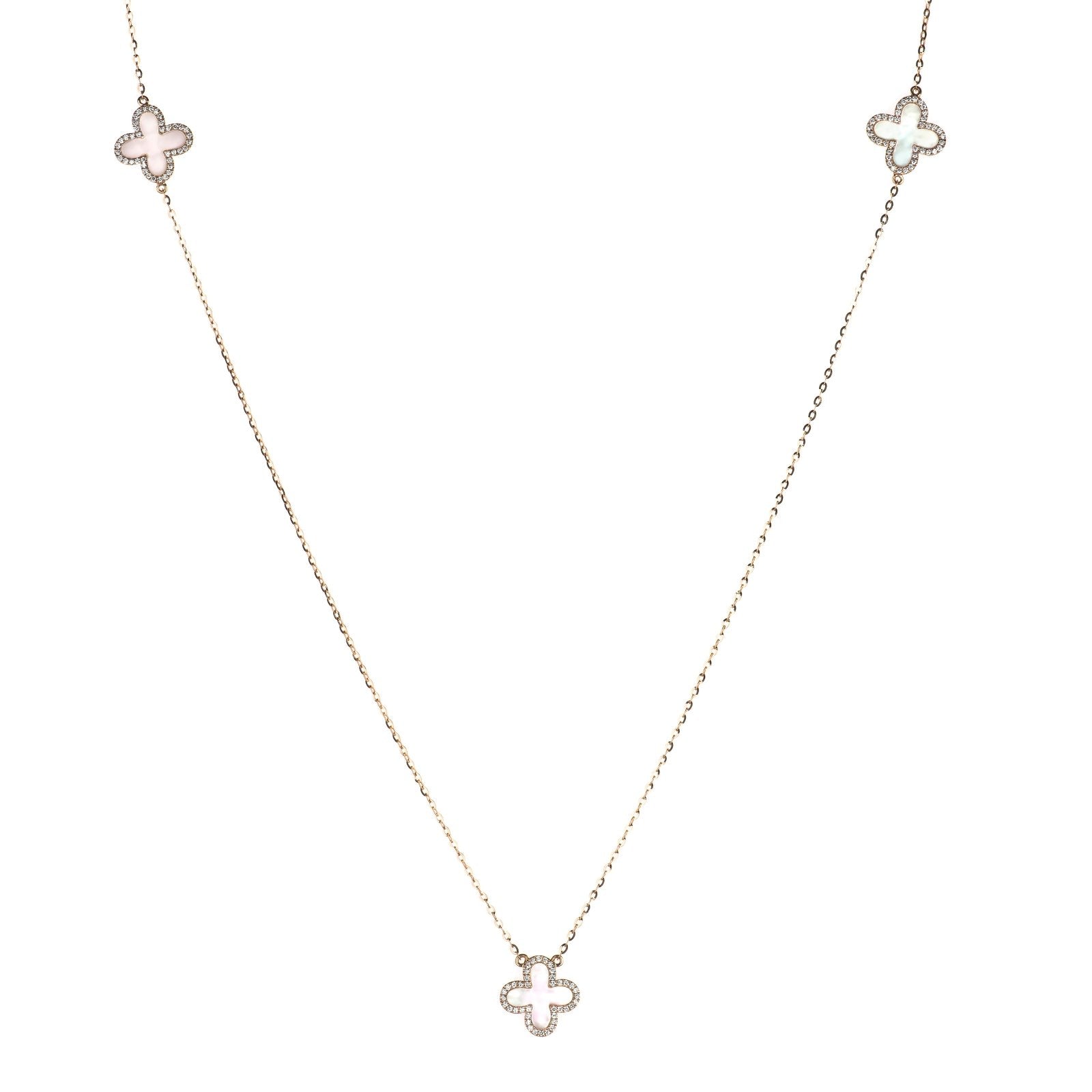 14k Rose Gold Mother of Pearl Clover Diamond Pendant Necklace - Elegant Four Leaf Clover Jewelry for Women, Perfect Gift for Birthday, Anniversary & Special Occasions