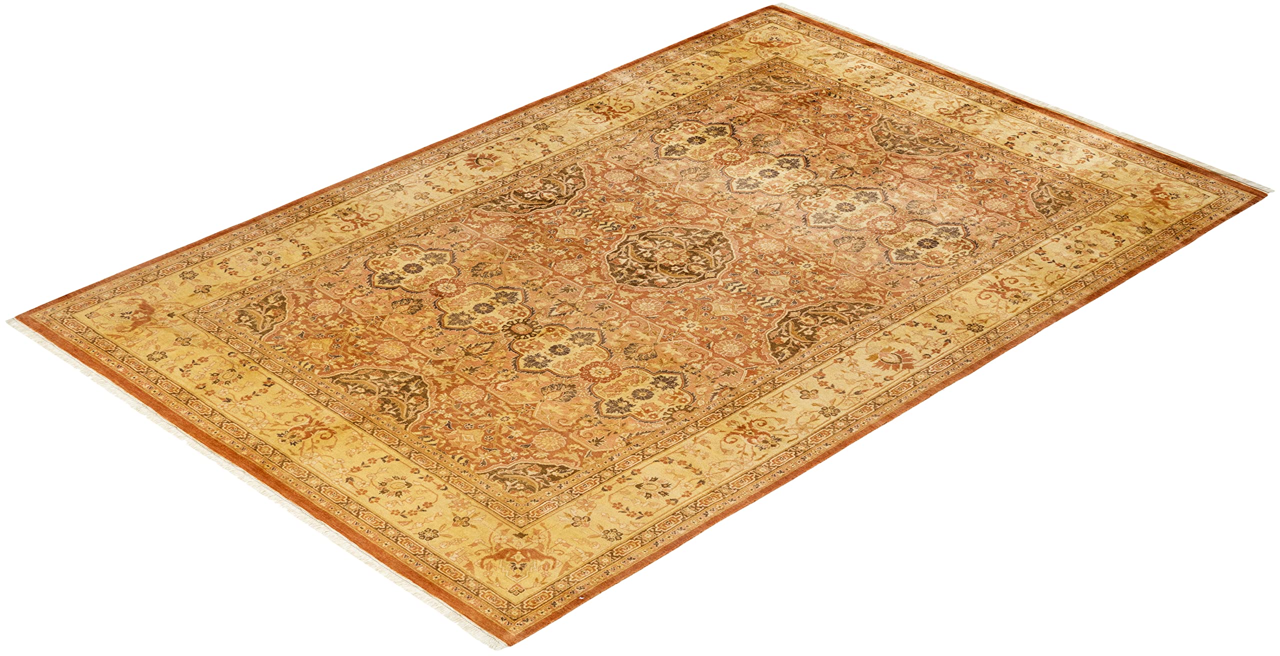 Handmade Wool Traditional Floral Mogul Brown 6x9 Area Rug - Solo Rugs One of a Kind Hand Knotted - Perfect for Living Room, Bedroom & Home Decor