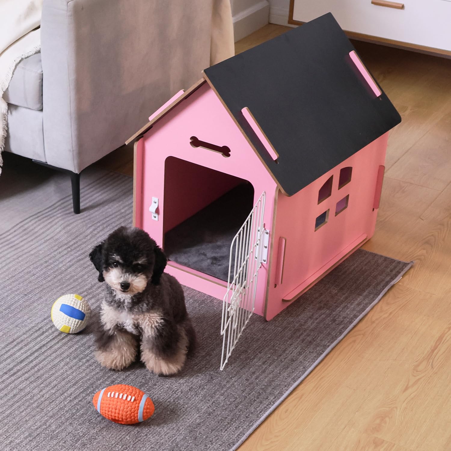 Cozy Wooden Indoor Dog House for Small Dogs & Cats - Ventilated Design with Elevated Floor, Warm Pet Cave (Large, Pink) - Perfect for Living Rooms, Bedrooms & Pet-Friendly Spaces