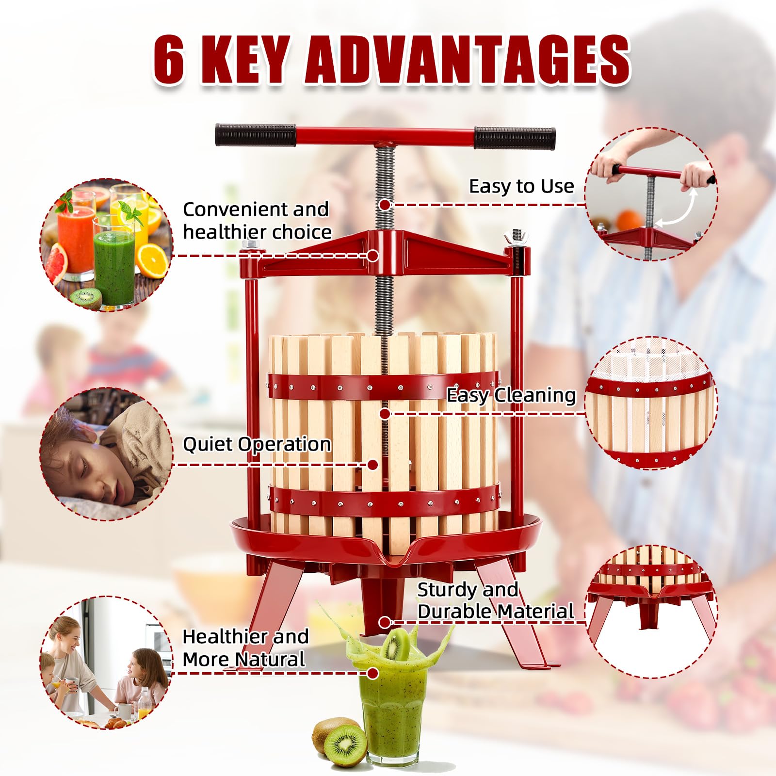 Towallmark 3.17 Gallon Manual Fruit Wine Press - Heavy Duty Wooden Cider & Grape Crusher with Stable Triangular Base & T-Handle - Perfect for Home Brewing, Apple Pressing, Winemaking - Great for Kitchen, Outdoor, and DIY Wine Making Projects