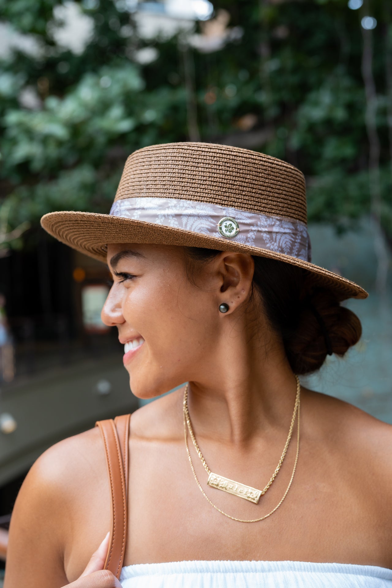 Dark Brown Fern Lei Hat - Stylish Lily Hat for Women - Perfect for Beach, Luau, and Summer Parties