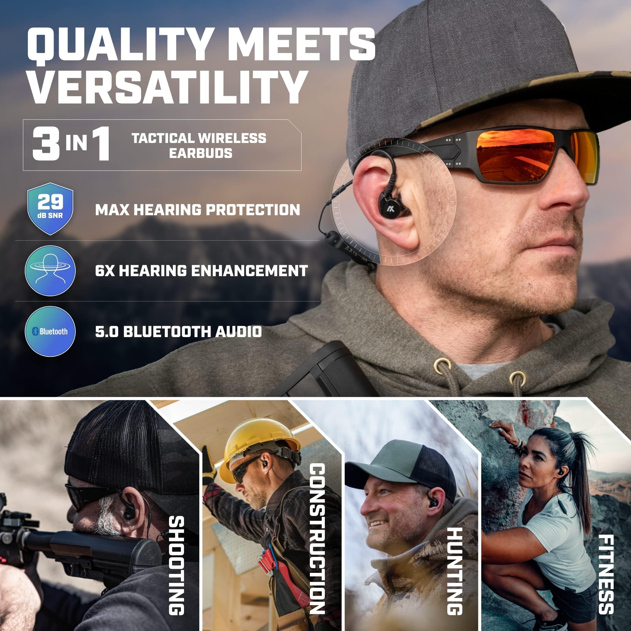 AXIL GS Extreme 2.0 Bluetooth Shooting Earbuds - Noise Cancelling & Hearing Protection Earphones with Dynamic Speakers, 25-Hour Battery Life - Perfect for Hunting, Shooting Ranges & Outdoor Sports