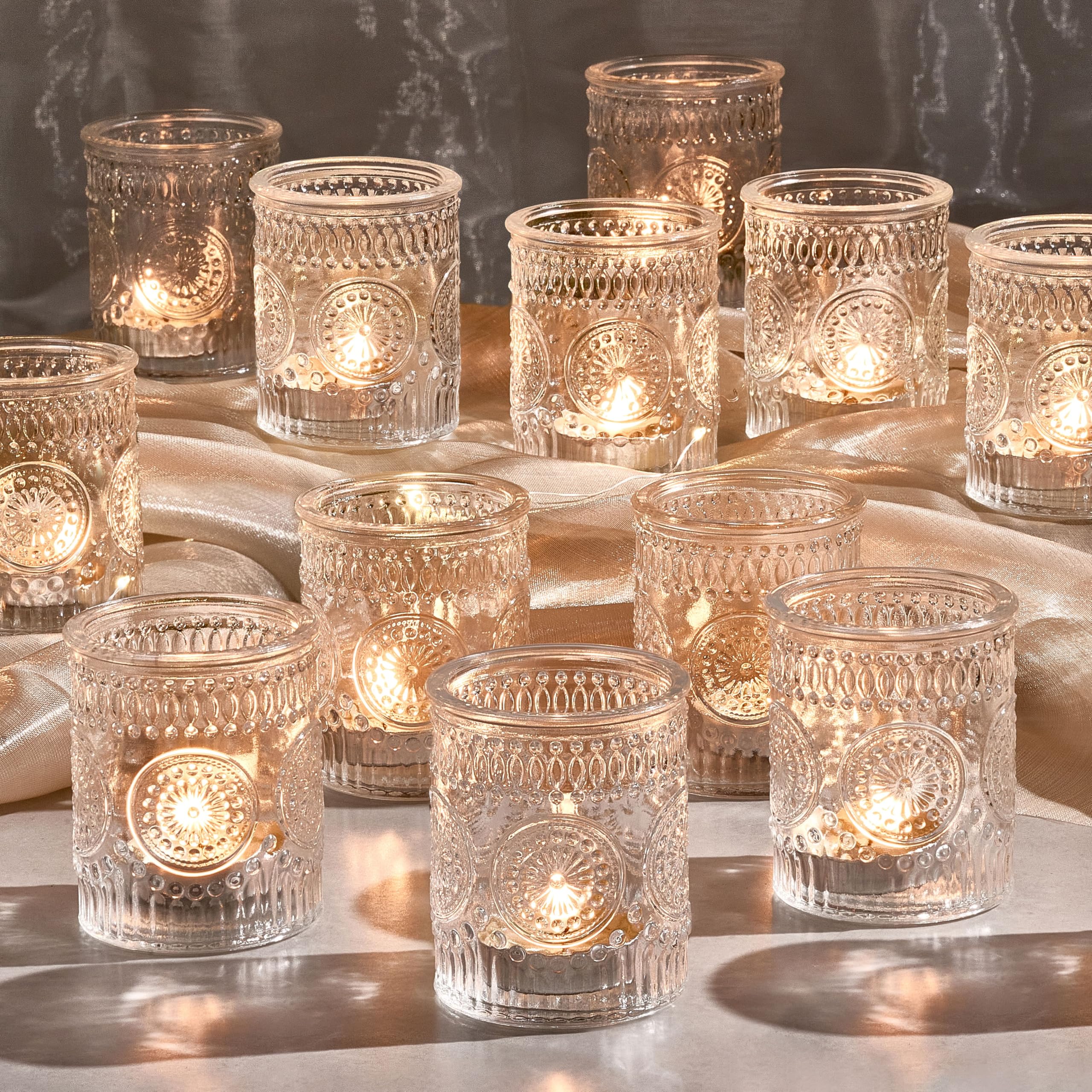 30 Pack Clear Glass Votive Candle Holders - Bulk Vintage Tealight Candle Cups for Table Centerpieces, Wedding, Party & Holiday Decor - Perfect for Home, Bridal Shower, Birthday, Christmas & Thanksgiving Decorations