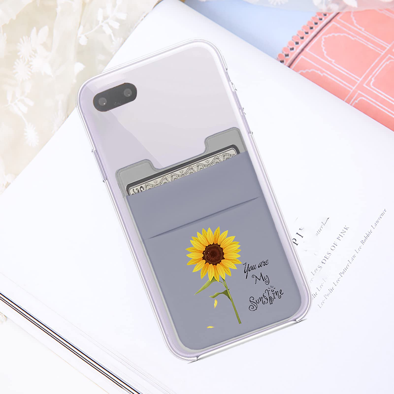 Stretchy Sunflower Phone Card Holder - Adhesive Phone Wallet Sleeve for Credit Cards, Business Cards, ID & Keys | Perfect for Hands-Free Shopping, Commuting & Travel Accessories
