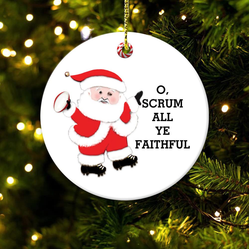 Handmade Rugby Christmas Ceramic Ornament - Personalized Sports Gift for Rugby Fans - Perfect for Tree Decor, Stocking Stuffers & Holiday Party Favors