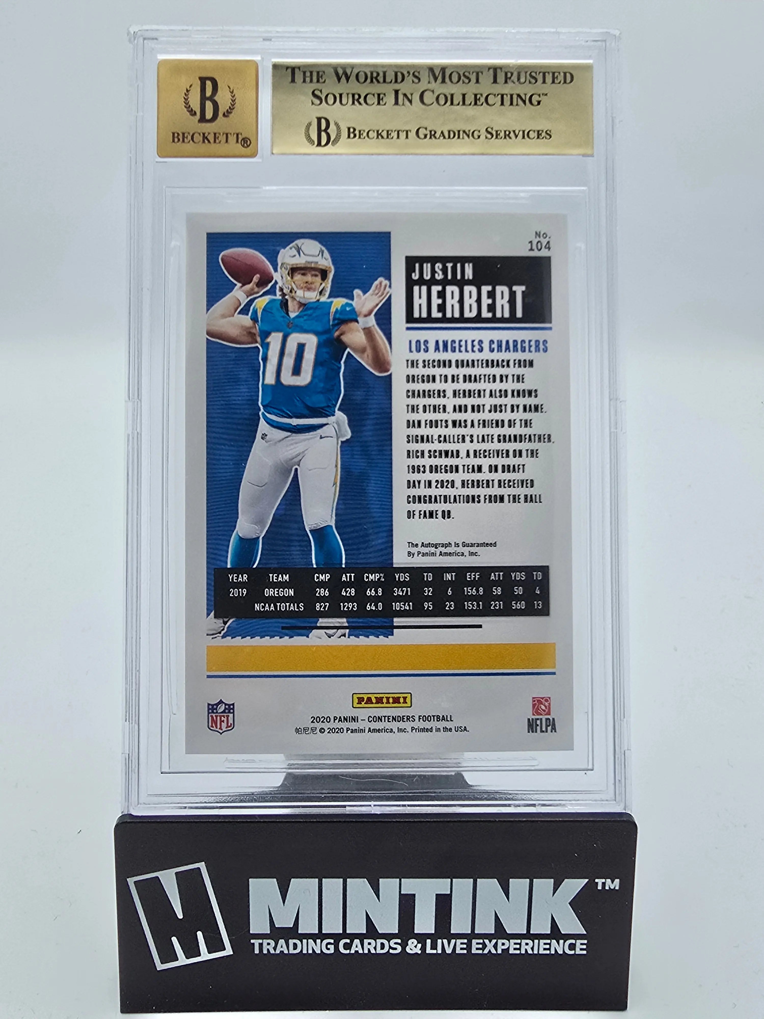 2020 Panini Contenders Justin Herbert Rookie Ticket Auto #104 BGS 9.5 Graded - Collectible Football Trading Card for NFL Fans & Sports Memorabilia Enthusiasts