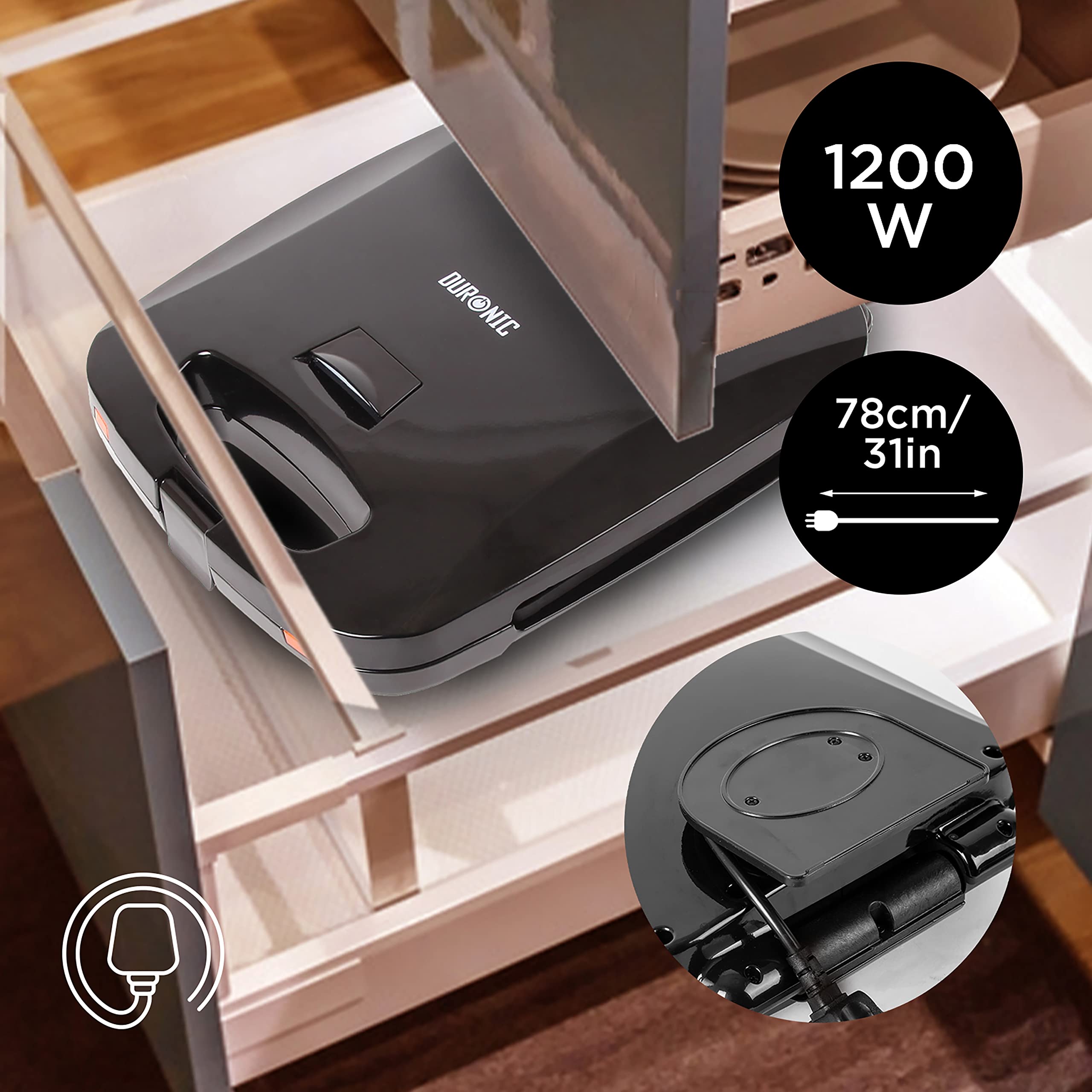 Duronic 2-in-1 Electric Grill & Waffle Maker with Interchangeable Plates - 1200W Non-Stick Panini Press & Belgian Waffle Iron - Automatic Temperature Control - Includes 2 Grill & 2 Waffle Plates - Perfect for Breakfast, Brunch & Family Gatherings