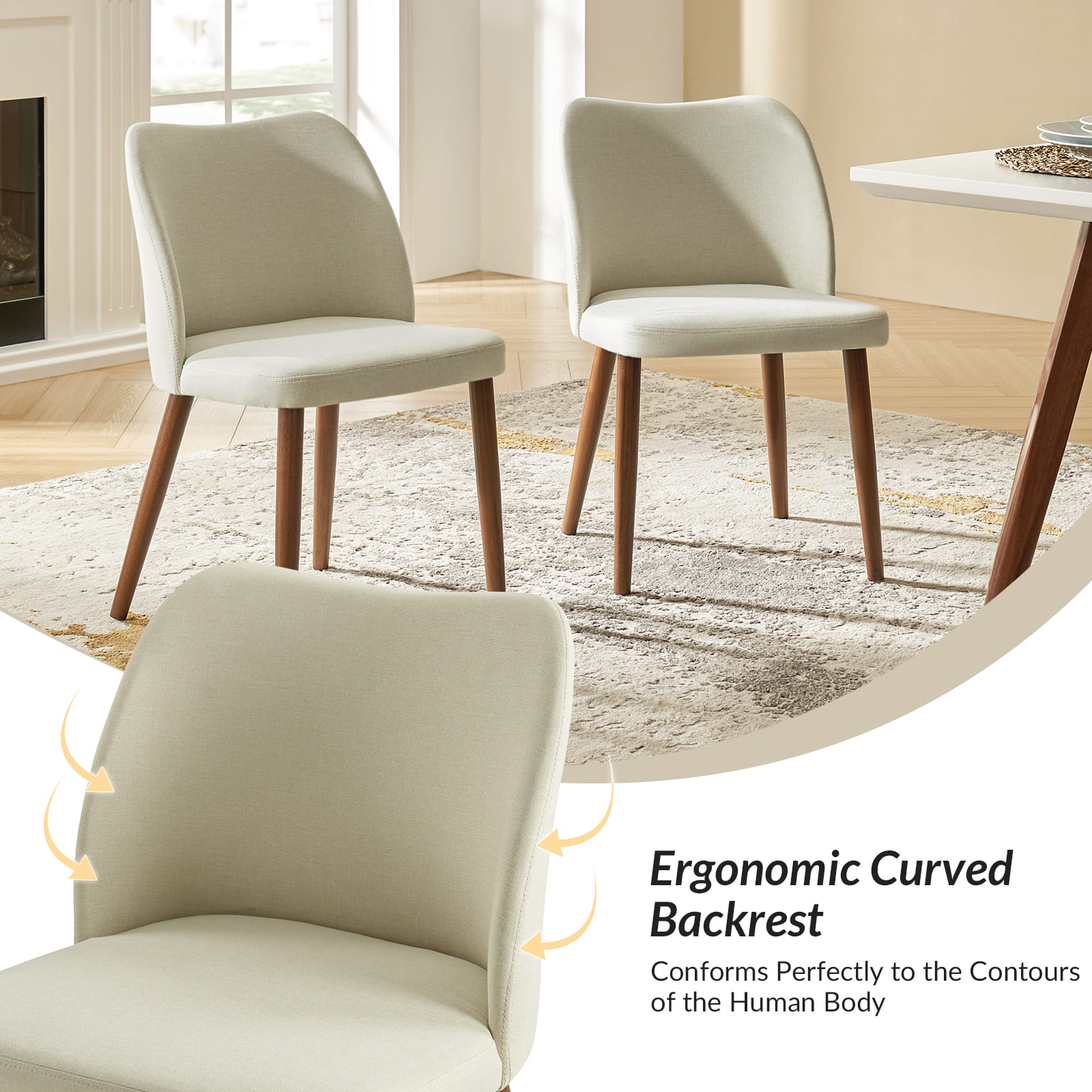 Mid Century Modern Upholstered Dining Chairs - Diana Collection | Stylish Upholstered Side Chairs for Kitchen, Dining Room & Office | Comfortable & Elegant Seating Solution
