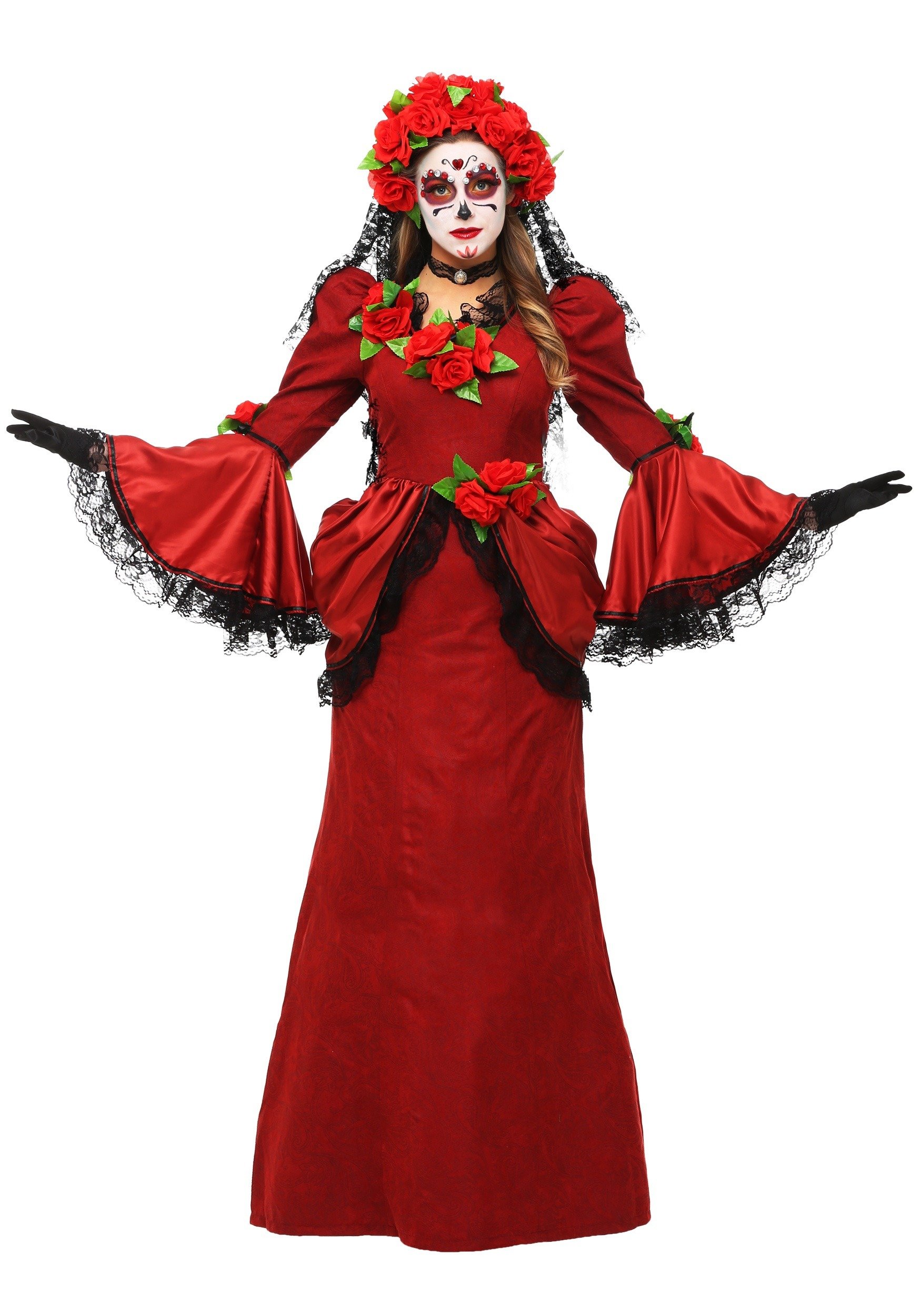 Plus Size Day of The Dead Costume for Women - Elegant Sugar Skull Dress for Halloween, Dia de Los Muertos Party & Themed Events