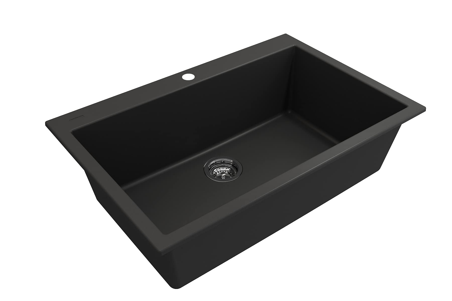 BOCCHI Campino Uno Matte Black 33-Inch Dual Mount Granite Composite Kitchen Sink with Accessories & Stainless Steel Faucet - Perfect for Modern Farmhouse, RV, and Small Space Kitchens