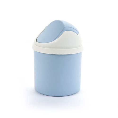 Small Trash Can with Lid - Mini Waste Bin for Office, Bathroom & Bedroom - Simple Design Cute Garbage Bin (Blue) - Perfect for Desks, Countertops & Small Spaces