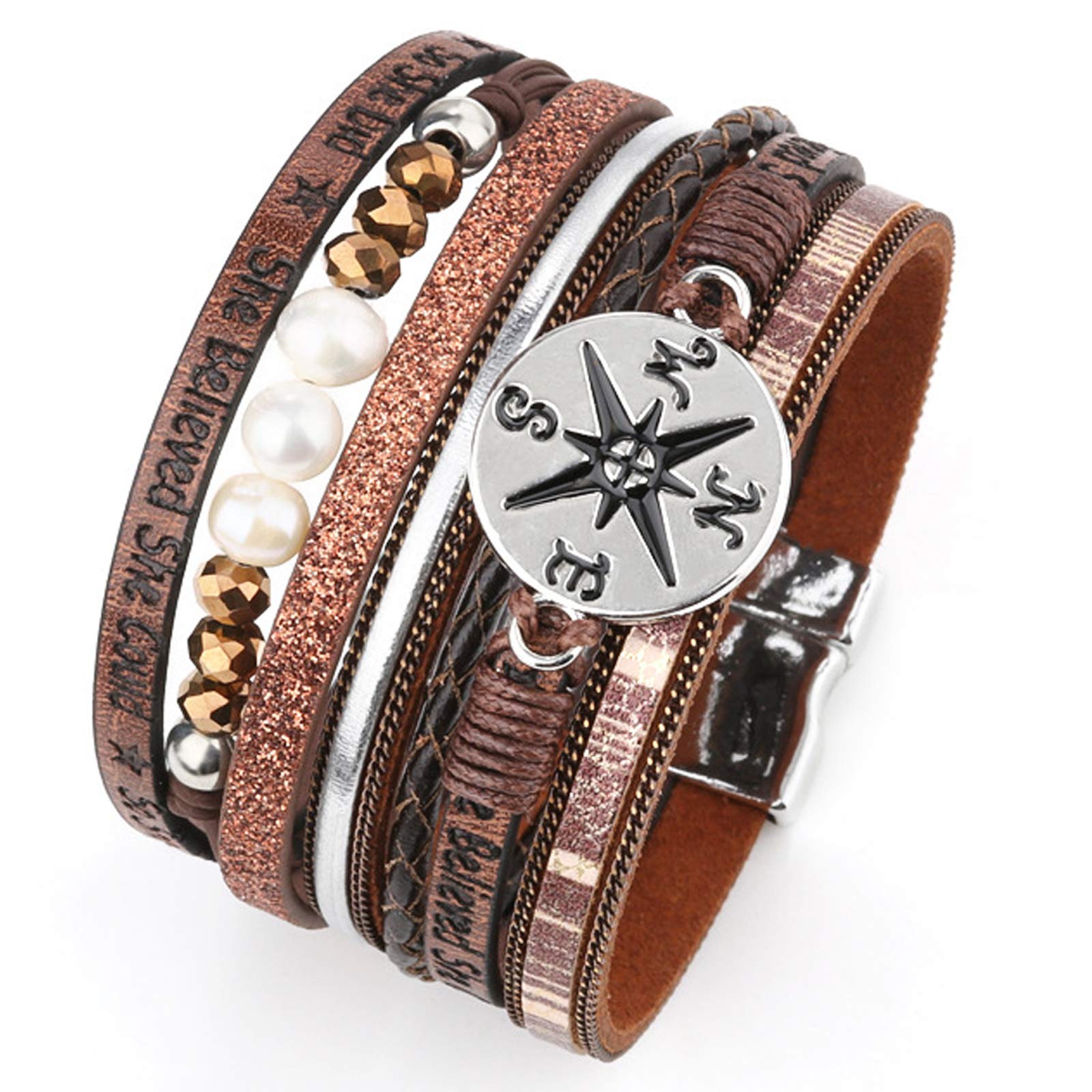 RONLLNA Tree of Life Leather Cuff Bracelet Wrap Bangle - Boho Pearl Bracelet for Women, Brown Leather Wristband - Perfect for Yoga, Meditation & Spiritual Gifts