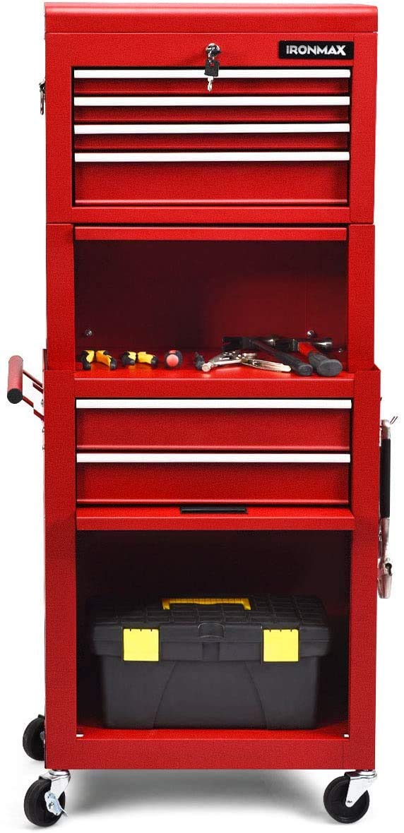 ARLIME 6-Drawer Rolling Tool Chest with Sliding Drawers, Detachable Top Box & Locking System - Heavy Duty Tool Storage Cabinet with Removable Organizer for Garage, Workshop & Warehouse (Red) - Perfect for Mechanics, DIY Enthusiasts & Professional Contractors