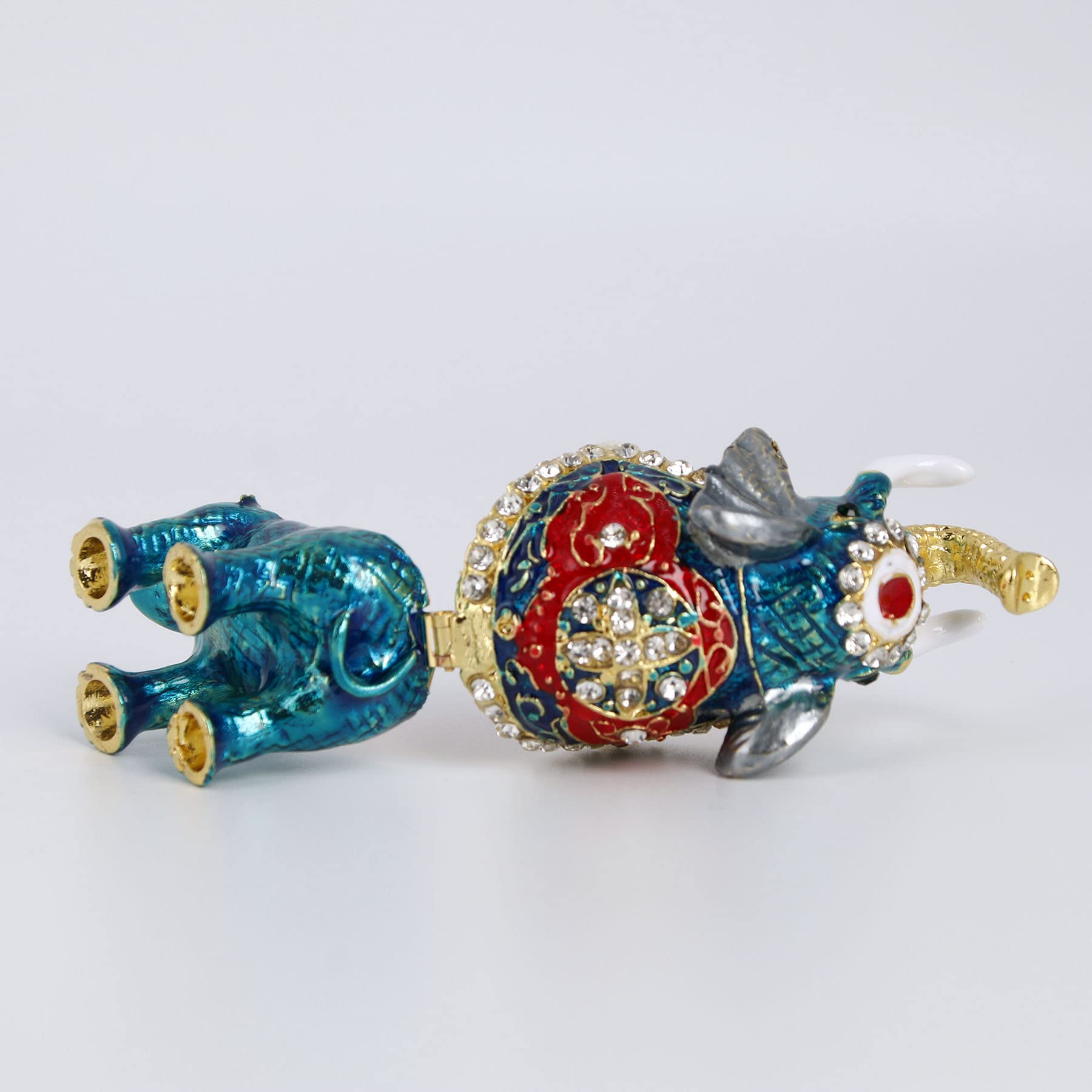 Hand-Painted Small Blue Elephant Trinket Box - Hinged Jewelry Storage with Elephant Figurine | Perfect Gift for Jewelry Lovers, Home Decor & Elephant Collectors