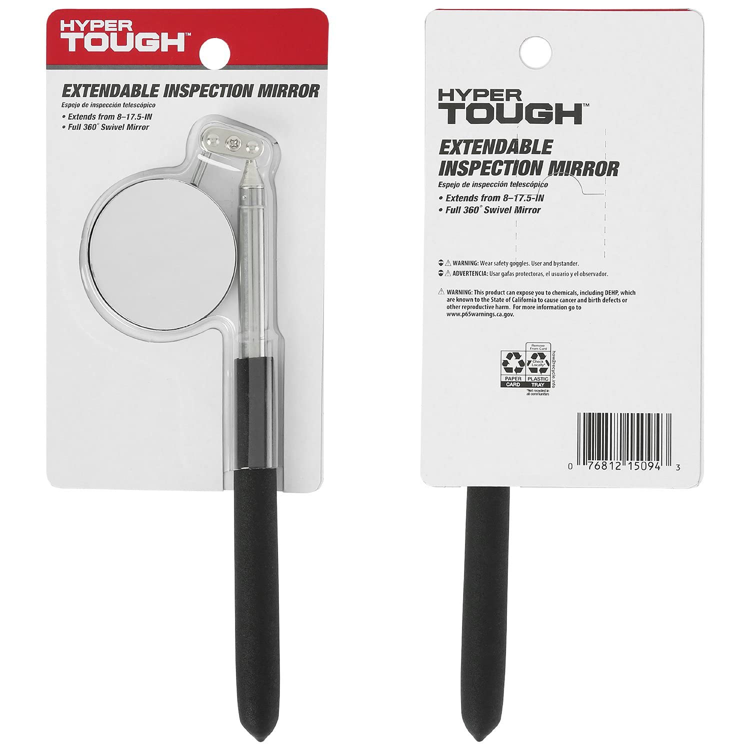 Hyper Tough Inspection Mirror - 360° Swivel & Extendable (8-17.5 Inches) | Perfect for Automotive, HVAC & Home Maintenance