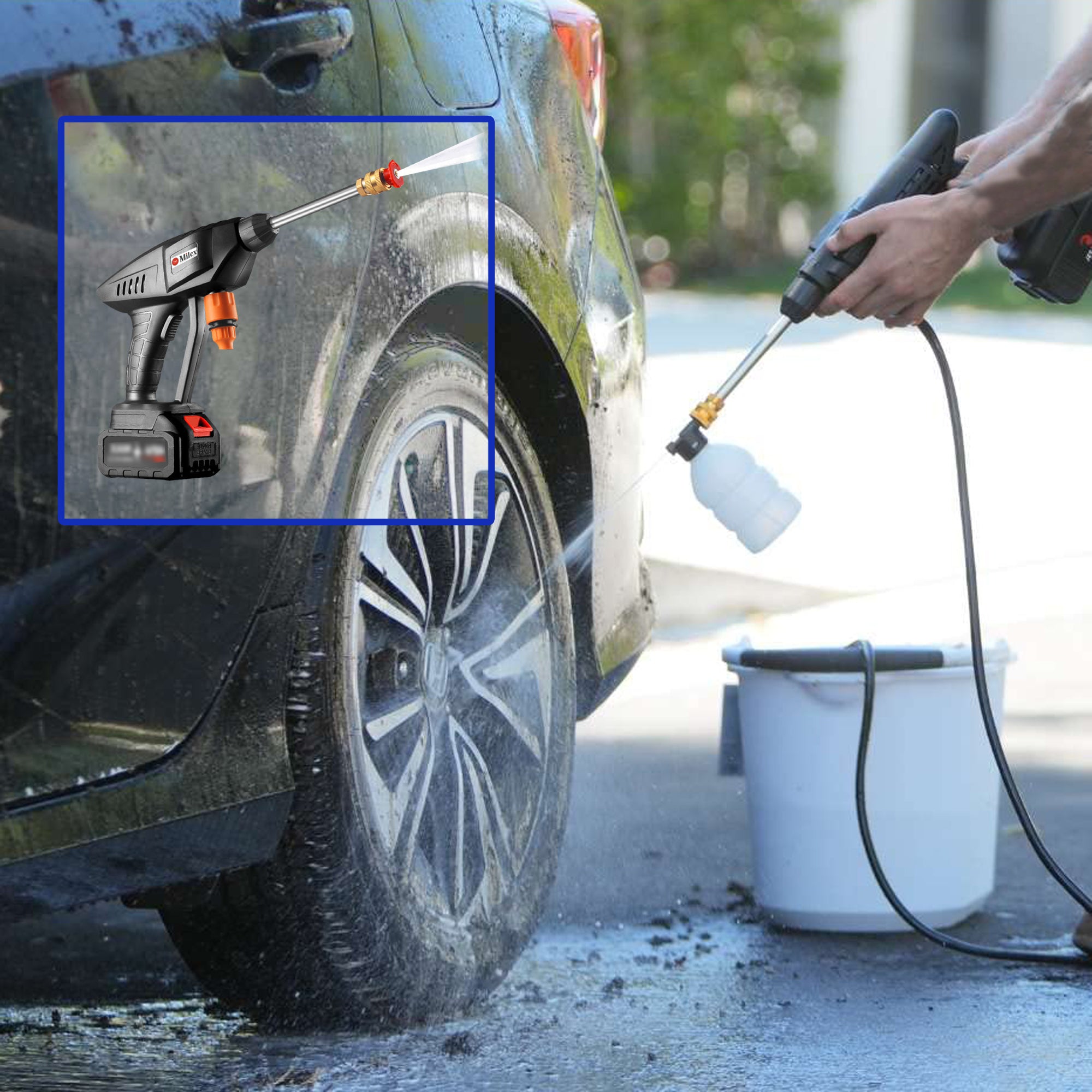 Milex Insta Blast 1800 PSI Electric Pressure Washer - Portable & Powerful Handheld Car Washer for Home, Driveway, Deck, Patio Cleaning
