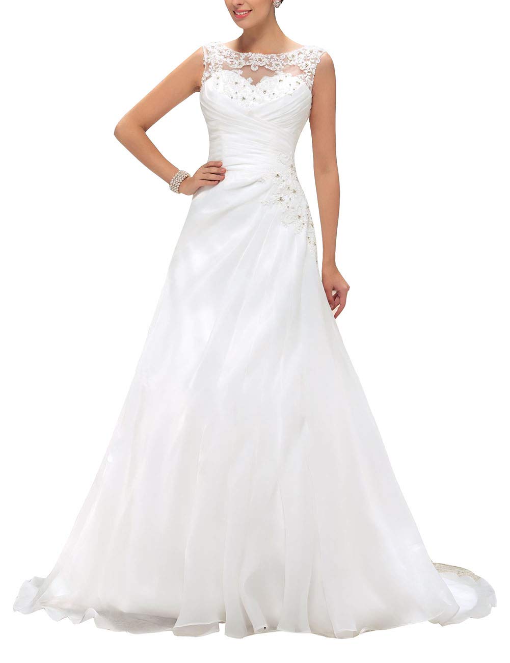 Uther Elegant 2022 Wedding Dresses for Bride - Long Lace Appliques Beaded Bridal Gowns | Perfect for Church Ceremony, Beach Wedding & Formal Reception