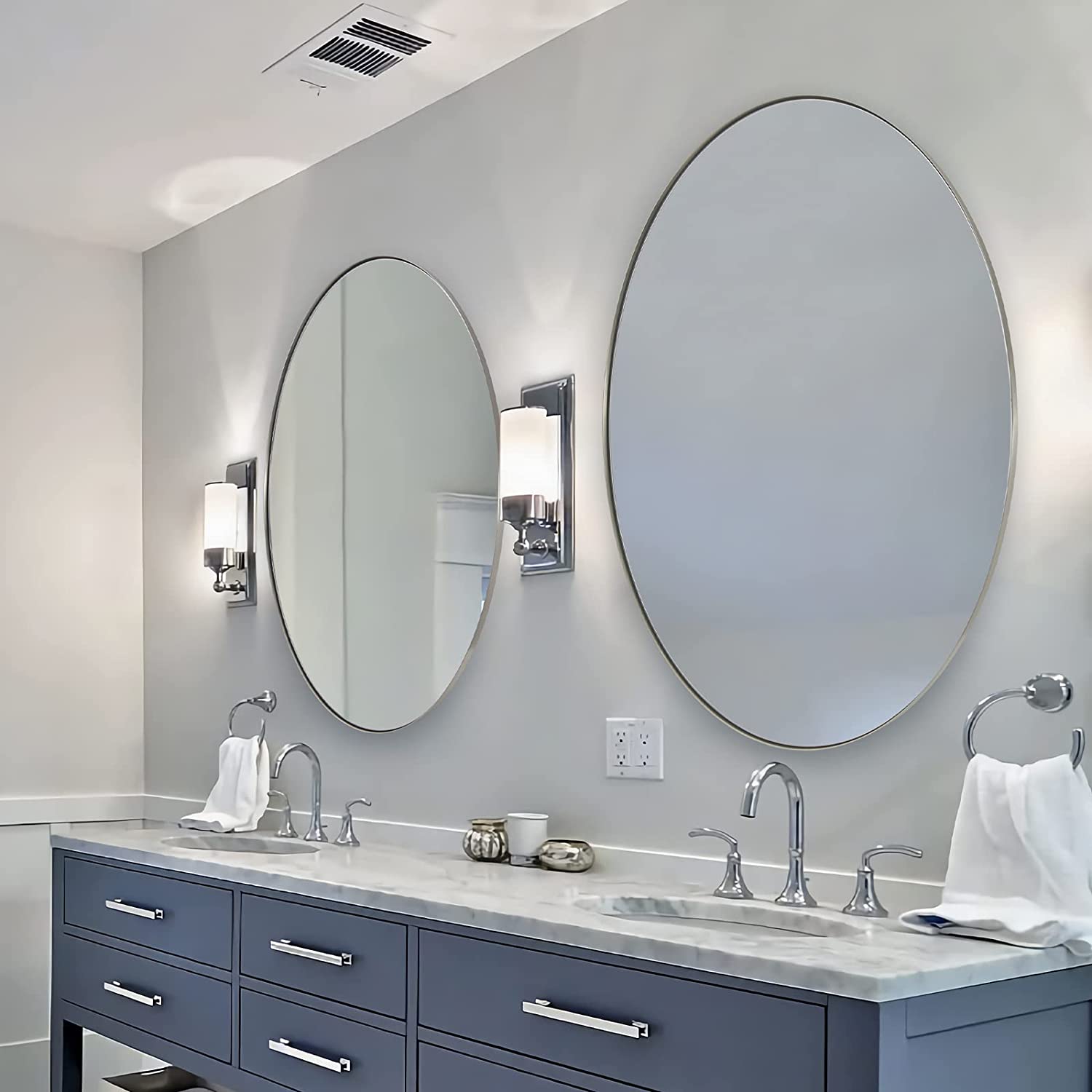 Modern Oval Bathroom Wall Mirrors - Stainless Steel Framed Vanity Mirror for Powder Room, Makeup & Shaving | Rust-Resistant, Shatterproof & Space-Saving Design