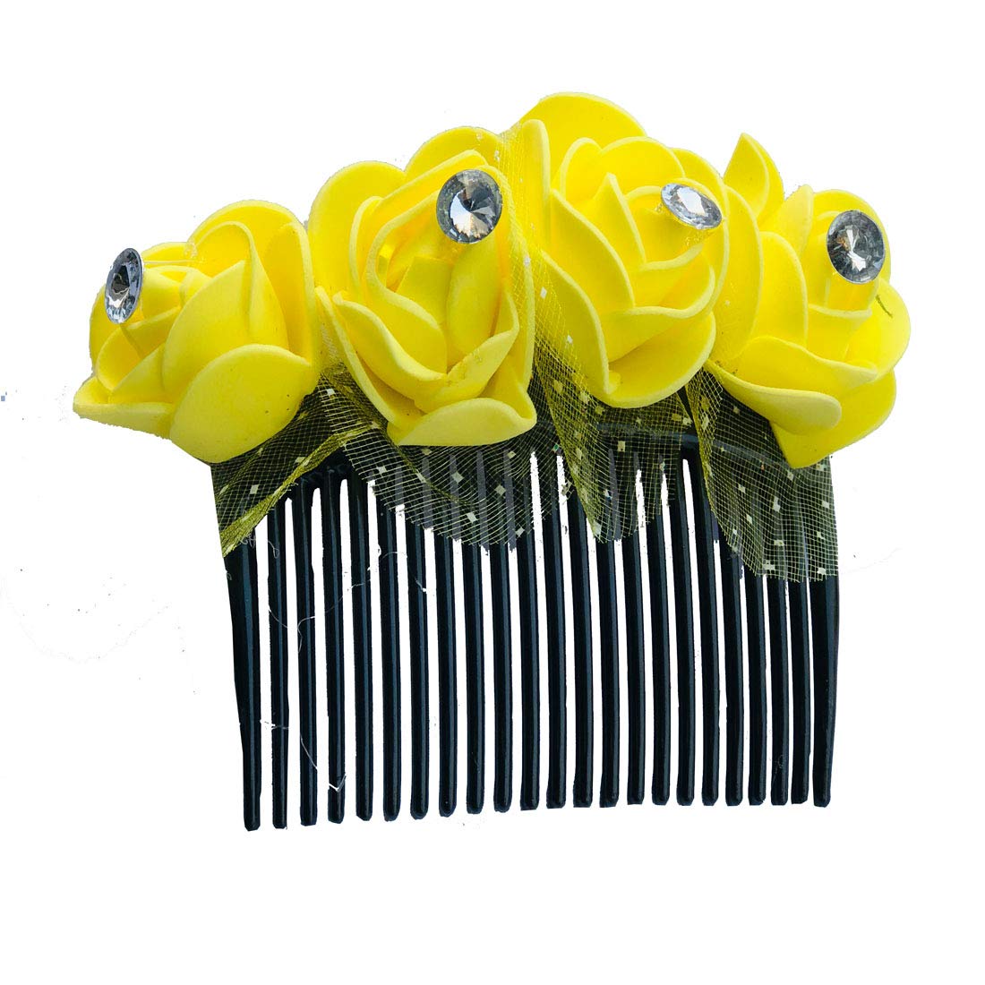 Natth Yellow Rose Flower Hair Comb Pin Clip - Bridal Wedding Hair Accessories for Women & Girls | Floral Bun Clip for Updos, Prom, Parties & Special Occasions