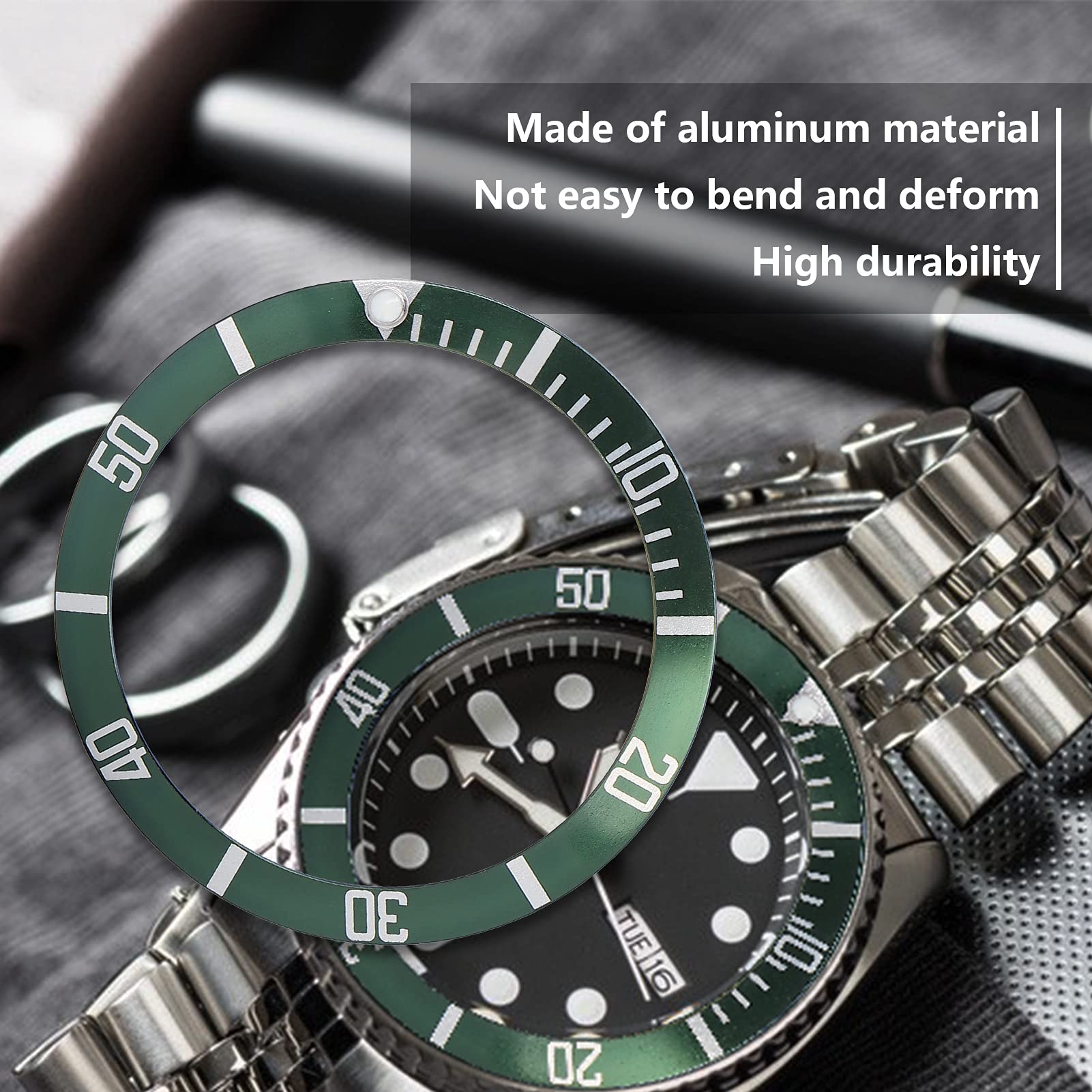 Premium Aluminum Watch Bezel Insert Ring Replacement - Green - Compatible with Various Watch Models for DIY Repair & Customization | Perfect for Watch Enthusiasts & Professional Repair Services