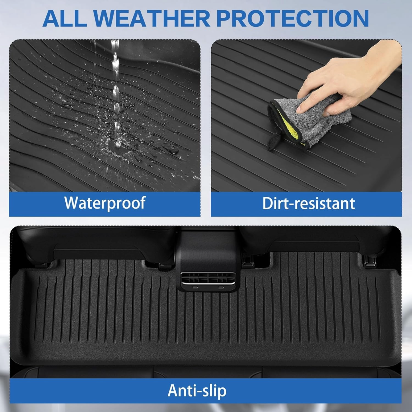 Premium All-Weather 9-Piece Tesla Model Y Floor Mat Set (2025-2026) - Non-Slip Front/Rear/Cargo Liners + 2nd Row Seat Back Protectors | Durable Interior Accessories for 5-Seat Model Y | Perfect for Daily Commutes, Road Trips & Family Adventures