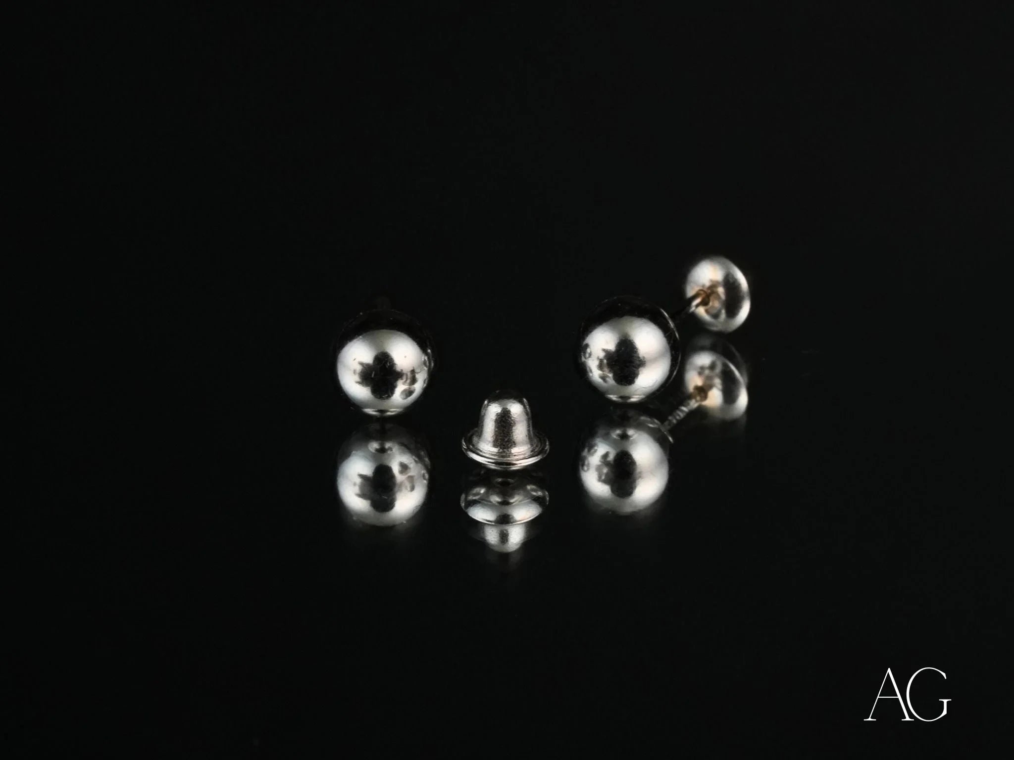 18K White Gold 5mm Ball Earrings - Classic Golden Sphere Stud Earrings for Women | Perfect for Everyday Wear, Parties & Special Occasions