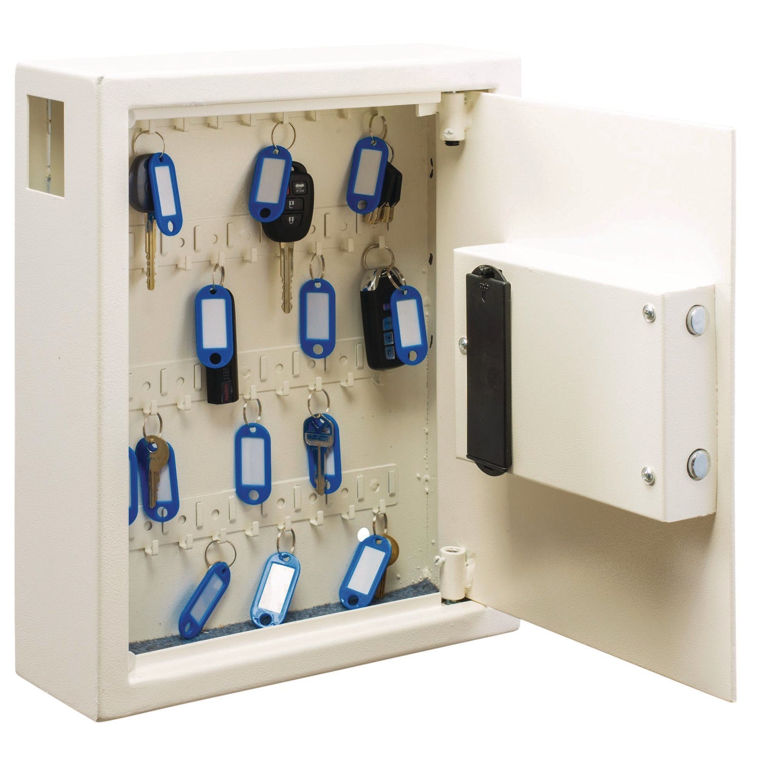 AdirOffice Steel Digital Lock Key Cabinet - 40 Key Capacity, 13 x 4 x 14.3 Inches, Stainless Steel 304, White - Secure Key Storage for Offices, Hotels, Schools, and Homes