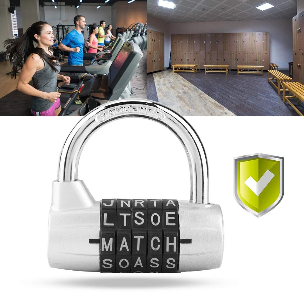 5-Dial Combination Padlock - Secure Travel Suitcase Lock for Gym, Locker & Luggage - Durable Silver Password Security Lock for Backpacks, Storage & Outdoor Use
