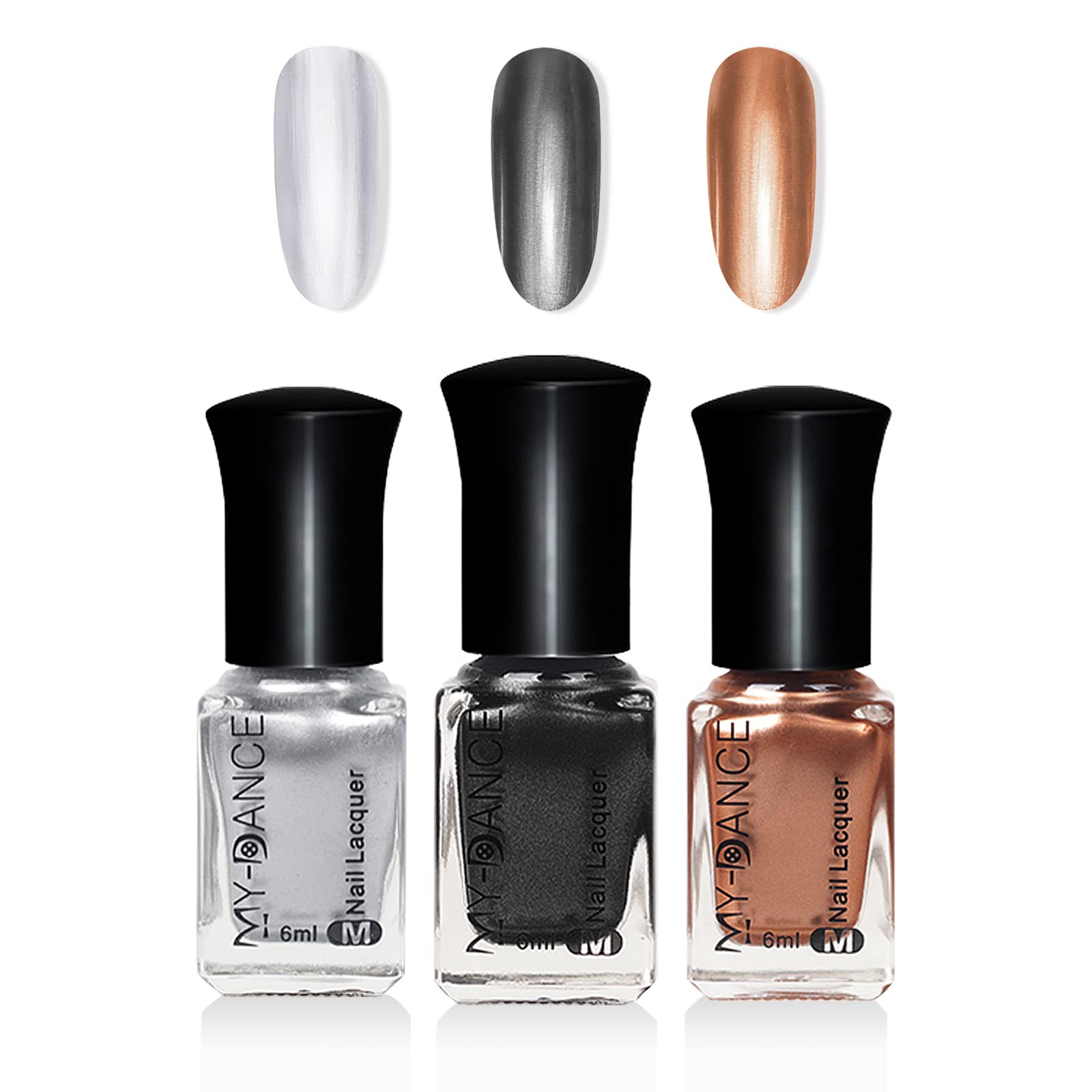 3 Colors Mirror Metallic Nail Polish Set - Quick Dry Chrome Nail Art Polish with Long-Lasting Shine, 6ml/Bottle - Perfect for Parties, Weddings & Special Occasions