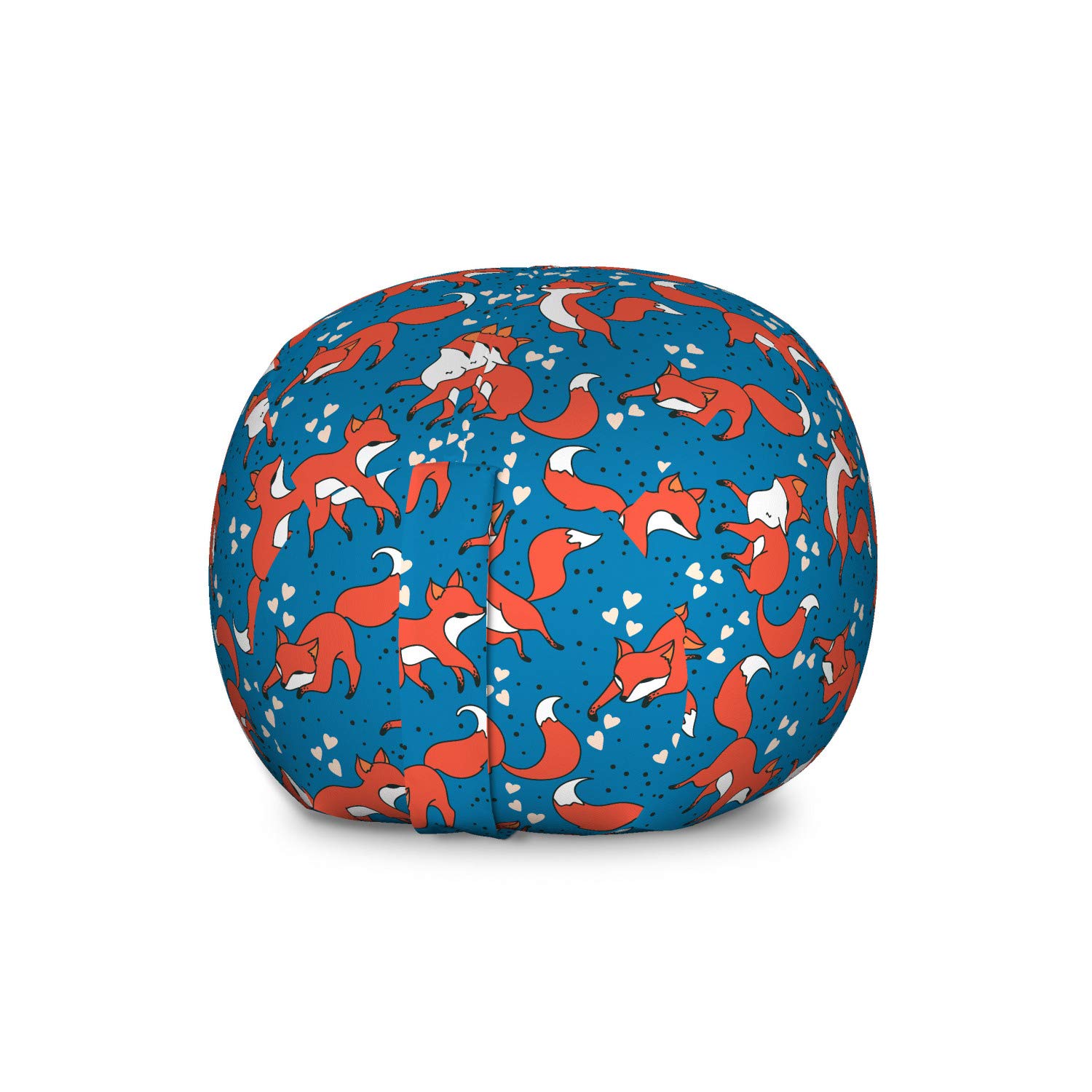 Ambesonne Cartoon Fox Toy Storage Bag Chair with Heart and Dots Pattern - Large Washable Stuffed Animal Organizer for Kids Room, Nursery, Playroom - Dark Salmon Azure Blue