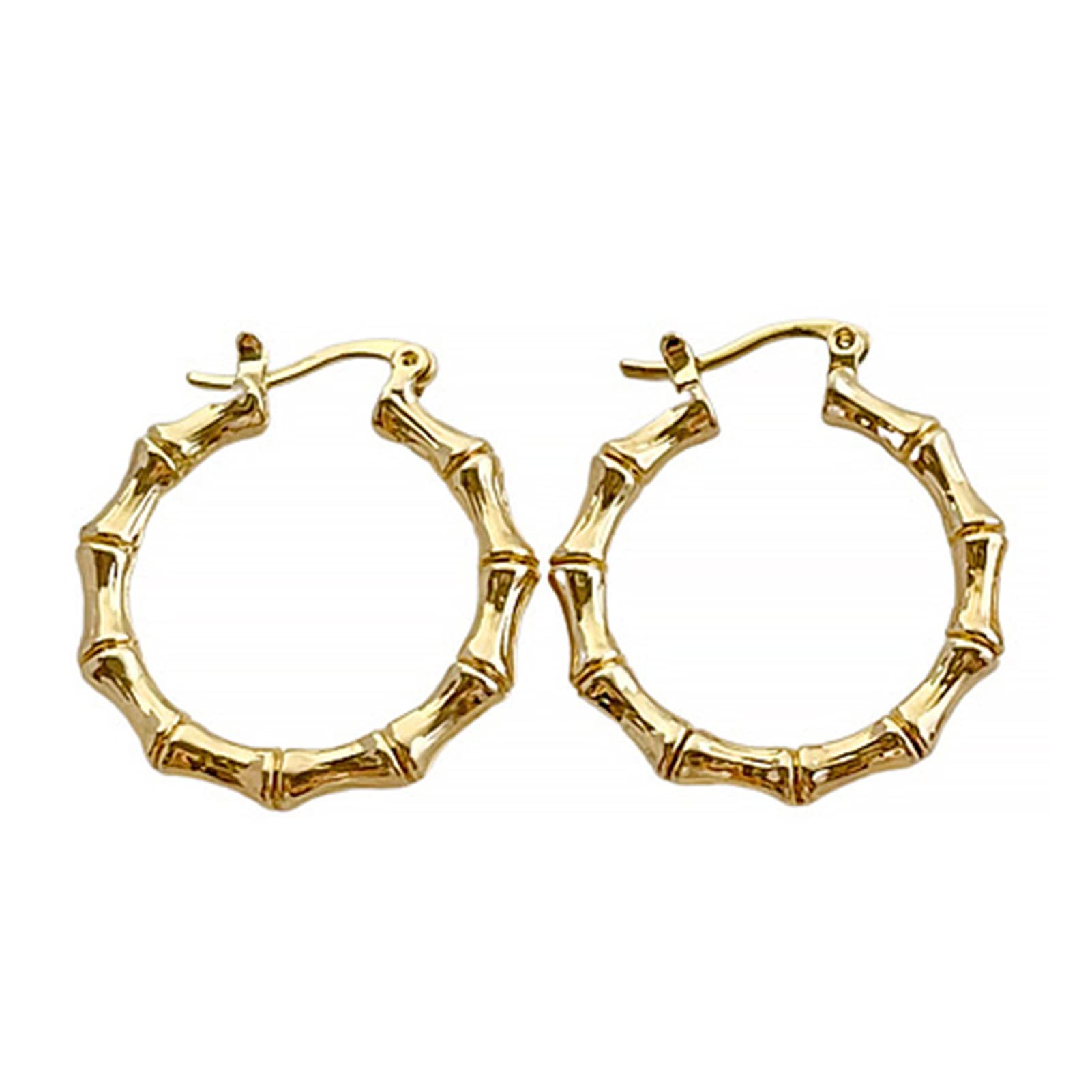 1 Pair Women's Exaggerated Large Bamboo Hoop Earrings - Round Fashion Statement Jewelry for Street Style & Boho Outfits - Perfect for Parties, Festivals & Everyday Wear
