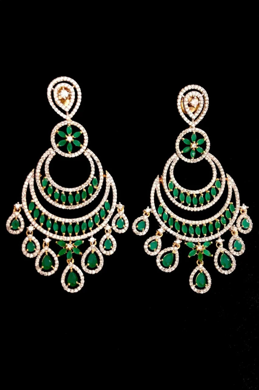 Exquisite American Diamond Chandbali Ruby Earrings for Women | Elegant Indian Bridal Jewelry | Perfect for Weddings, Parties & Special Occasions